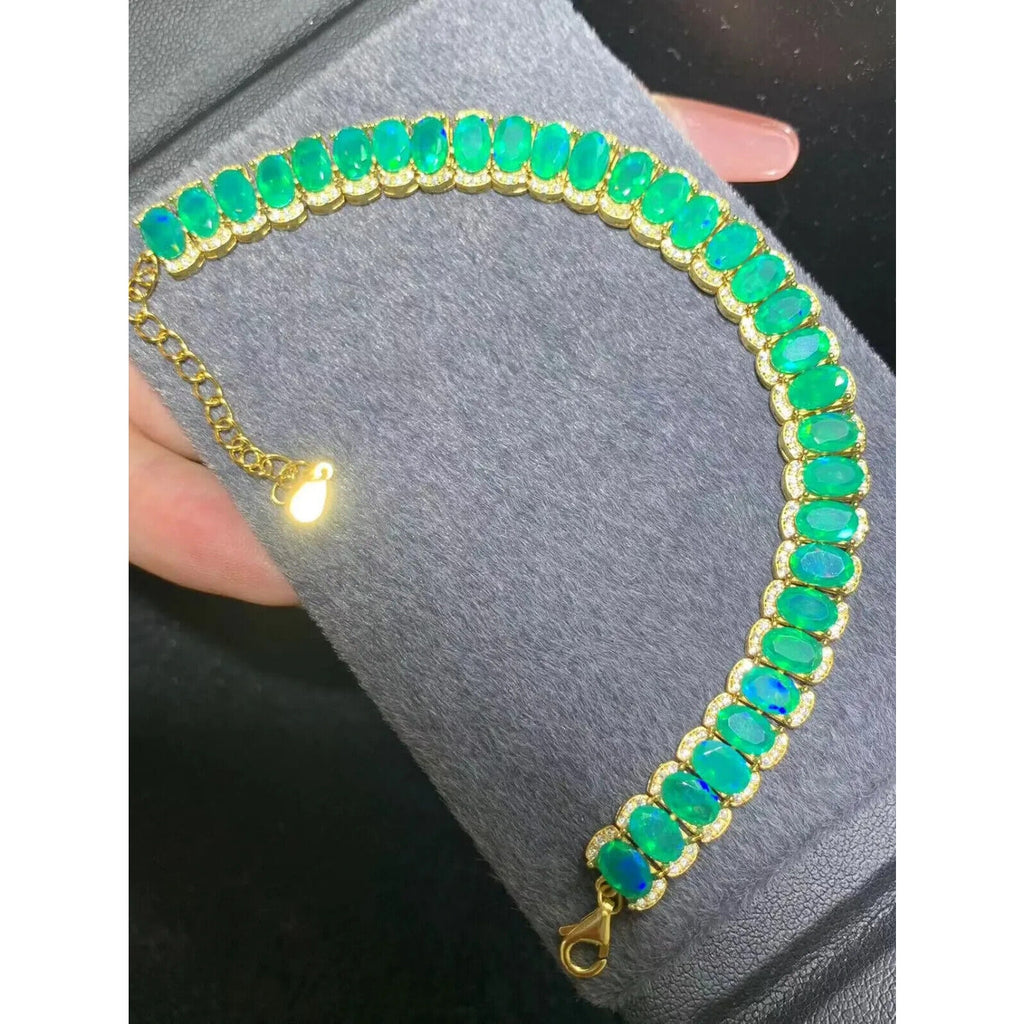 Natural Green Opal AAAAA Bracelet, Genuine Green Opal Tennis Bracelet