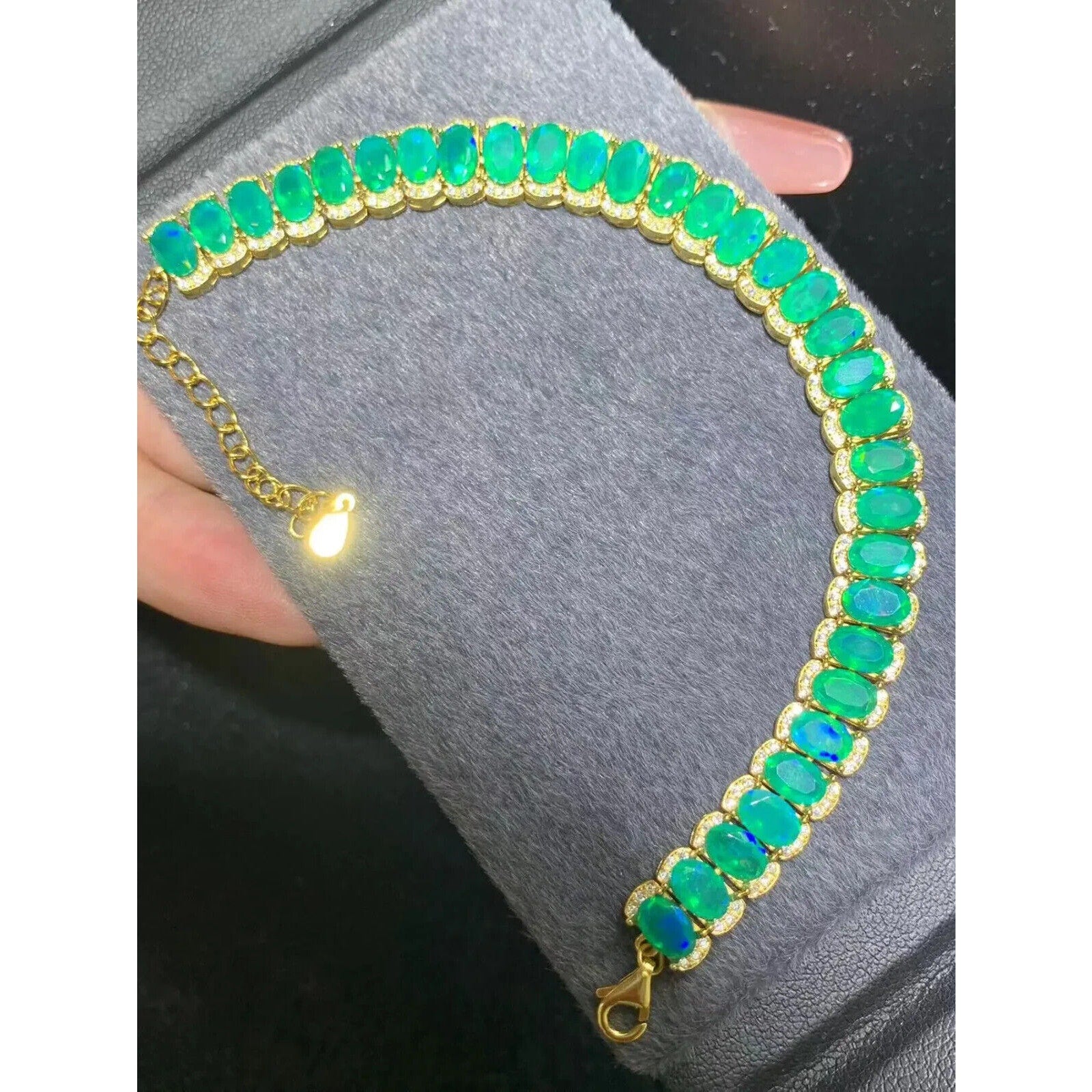 Natural Green Opal AAAAA Bracelet, Genuine Green Opal Tennis Bracelet