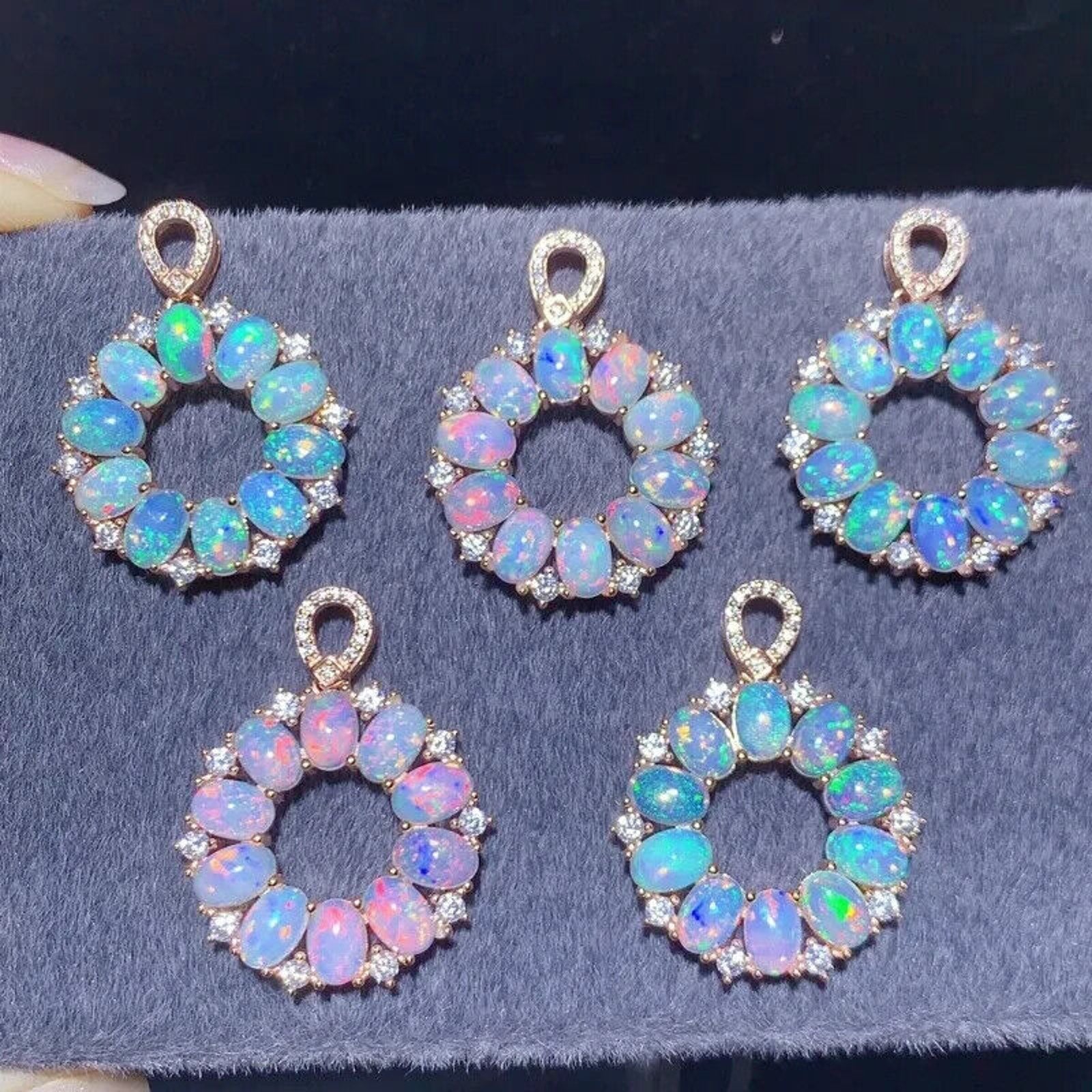 Natural Australian Opal Pendant Necklace 4x6mm , Natural Fire Opal Silver