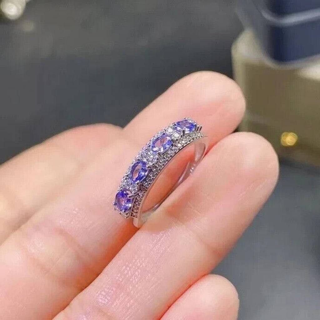 Natural Purple Tanzanite Band Ring 3x4mm Platinum Plated, Tanzanite Band Ring
