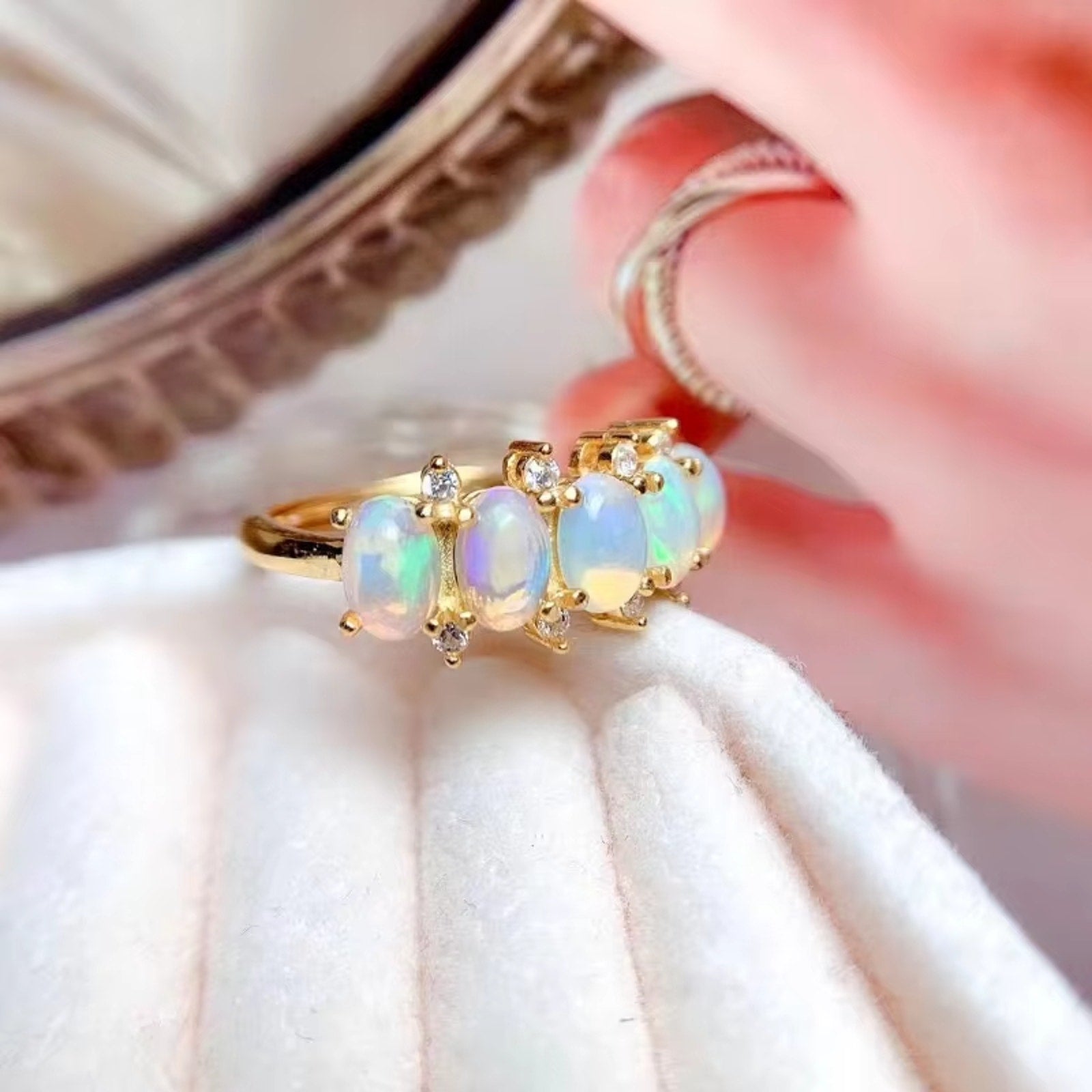 Natural Fire Opal Gemstone with 925 Sterling Silver Band Ring For Women