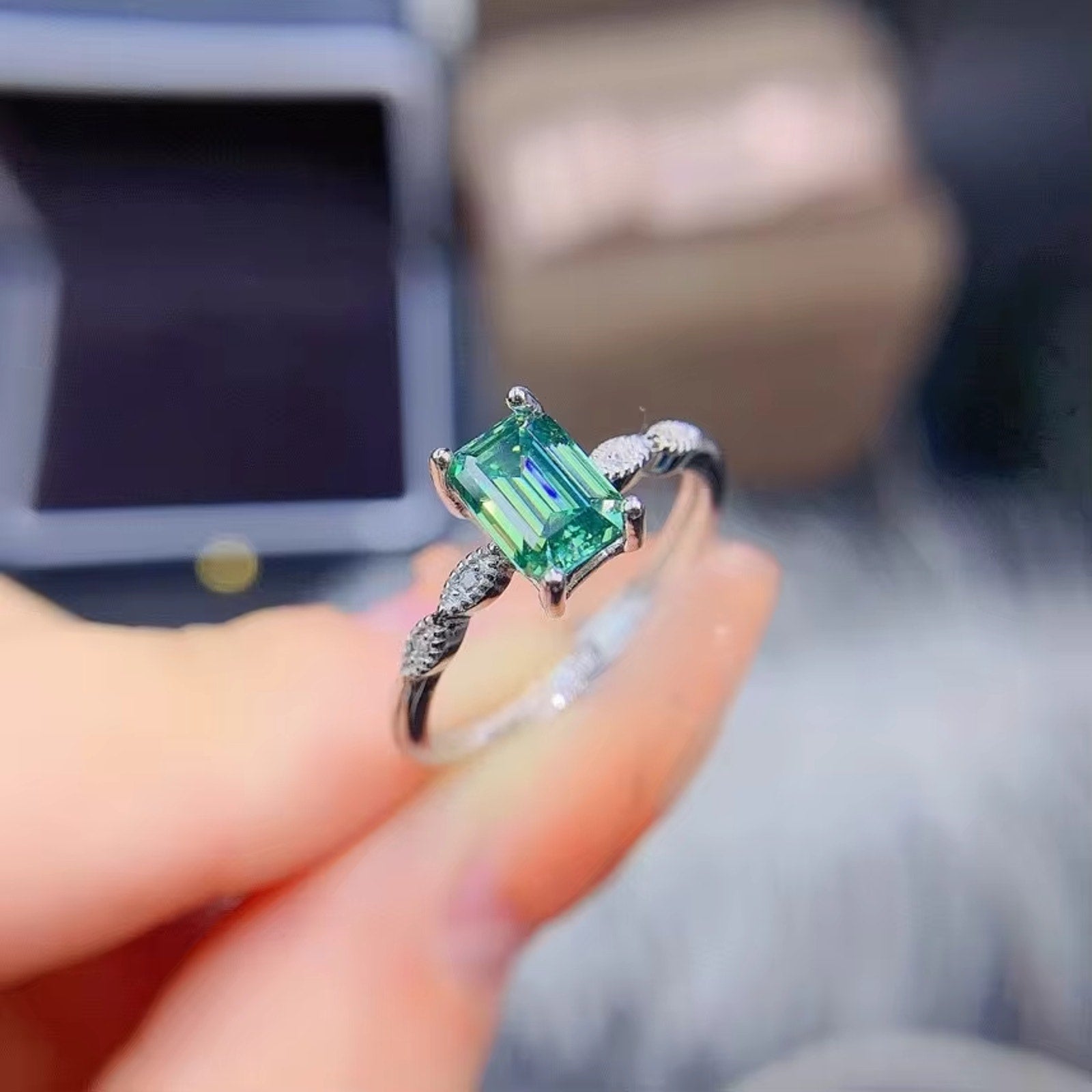Green Moissanite, Emerald Cut Green Moissanite, Moissanite Ring, Moissanite, VVS1 Miossanite, Gray Moissanite, White Moissanite, Solitaire Moissanite Ring, Round Brilliant Cut Moissanite Ring, Moissanite Ring, Round Brilliant Cut, 5 Carat Moissanite Ring, Moissanite Jewelrey