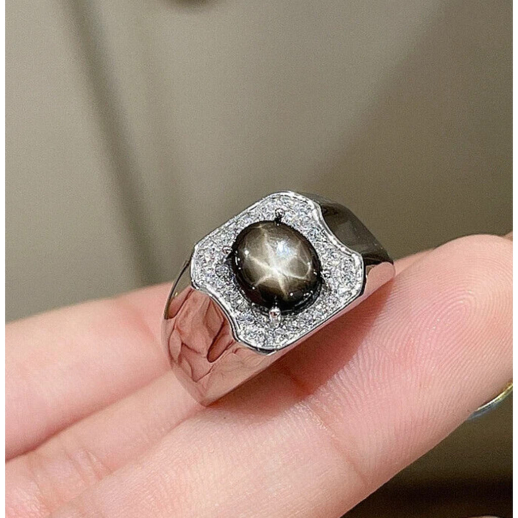 Star Sapphire, Men's Star Sapphire Ring, Star Light Sapphire Ring 7x9mm, 2CT