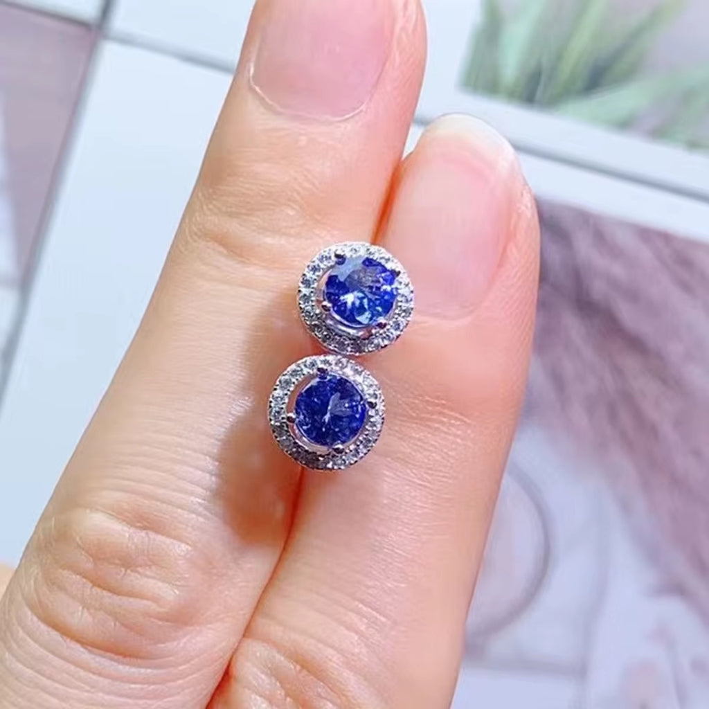 VVS Grade Round Purple Tanzanite Stud Earrings, Natural Tanzanite Earrings 925