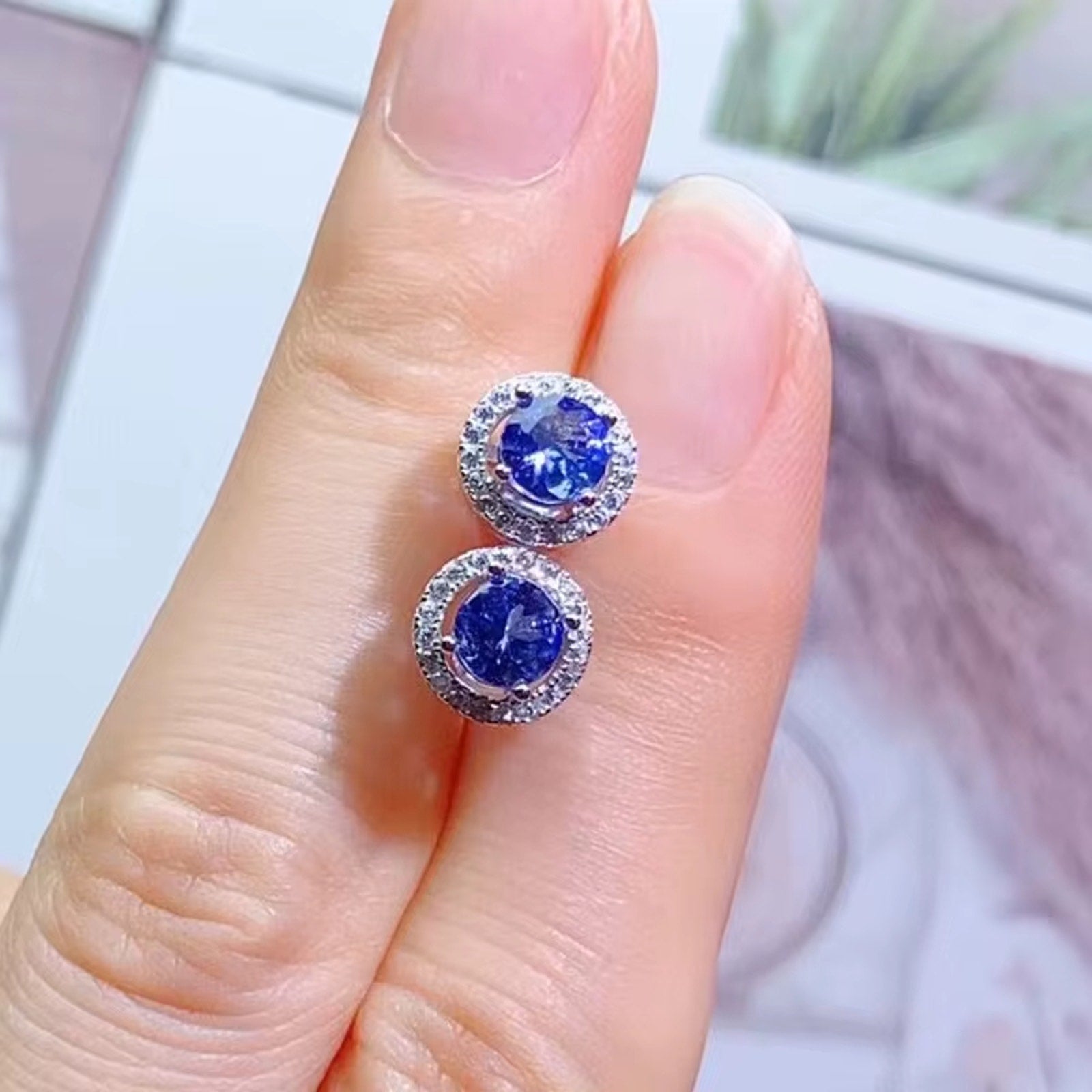 VVS Grade Round Purple Tanzanite Stud Earrings, Natural Tanzanite Earrings 925