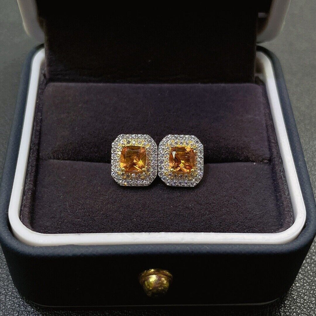 4x4mm Square Cut Natural Citrine Gemstone Earrings, Genuine Citrine Earrings