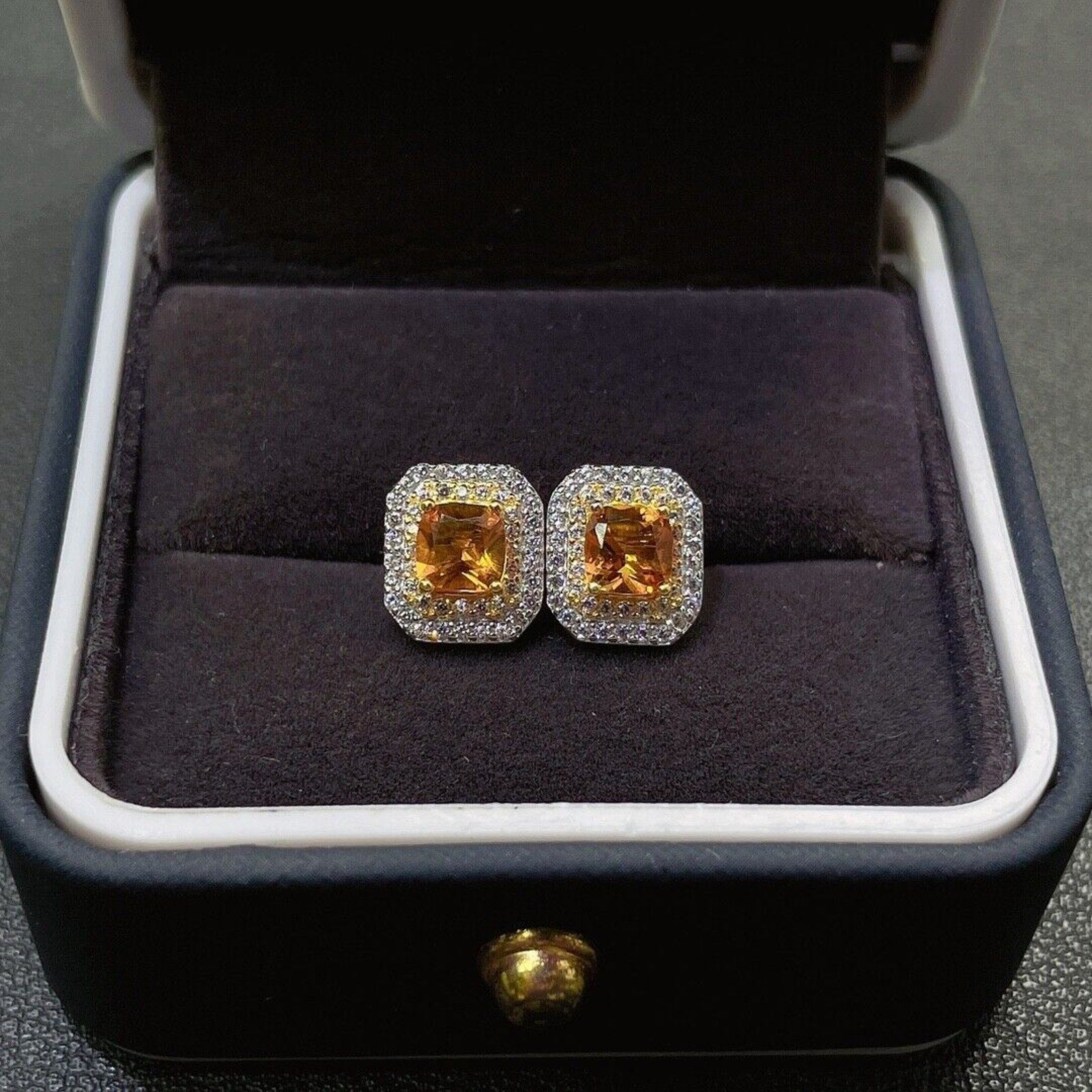 4x4mm Square Cut Natural Citrine Gemstone Earrings, Genuine Citrine Earrings