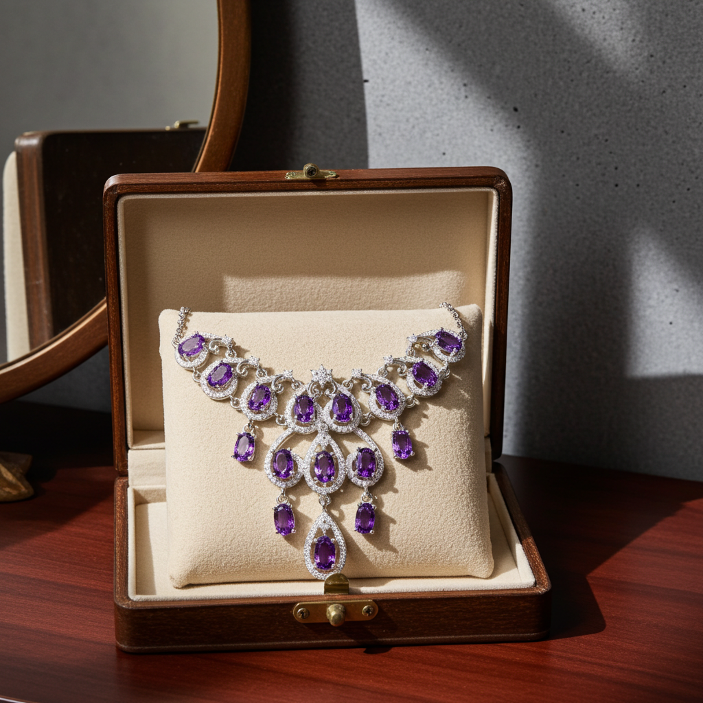 Natural Amethyst Gemstone Necklace 925 Sterling Silver