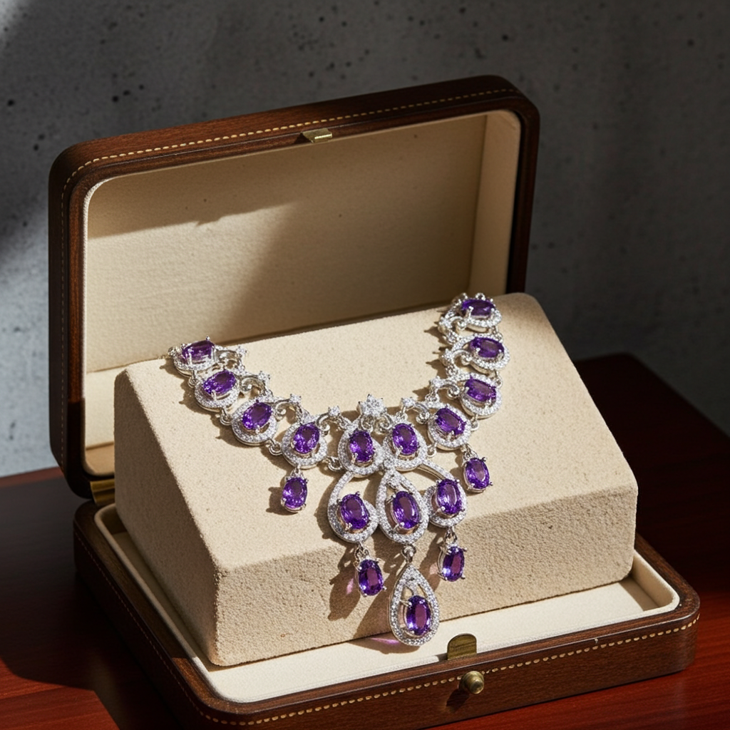 Natural Amethyst Gemstone Necklace 925 Sterling Silver