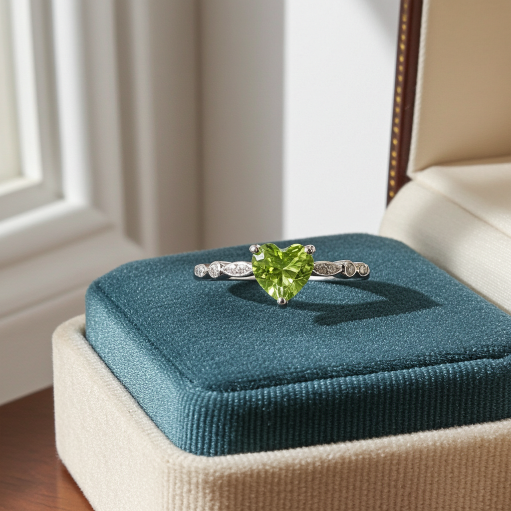 Natural Peridot Heart Ring, August Birthstone Peridot Ring 925 Sterling Silver