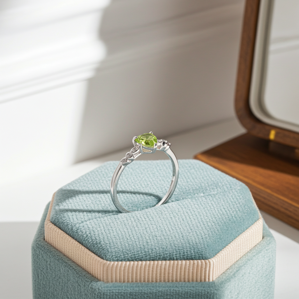 Natural Peridot Heart Ring, August Birthstone Peridot Ring 925 Sterling Silver