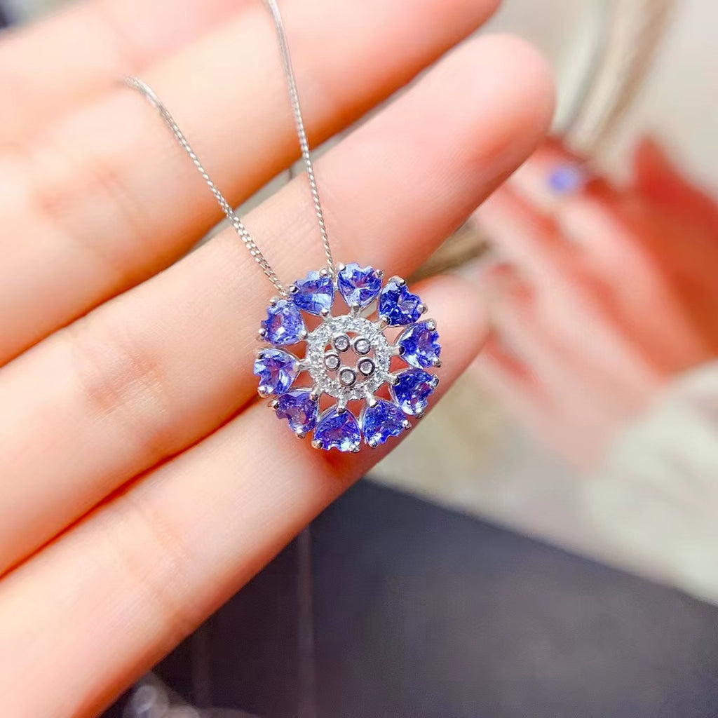 VVS Grade Tanzanite Heart Necklace, Tanzanite Pendant 925 Sterling Silver