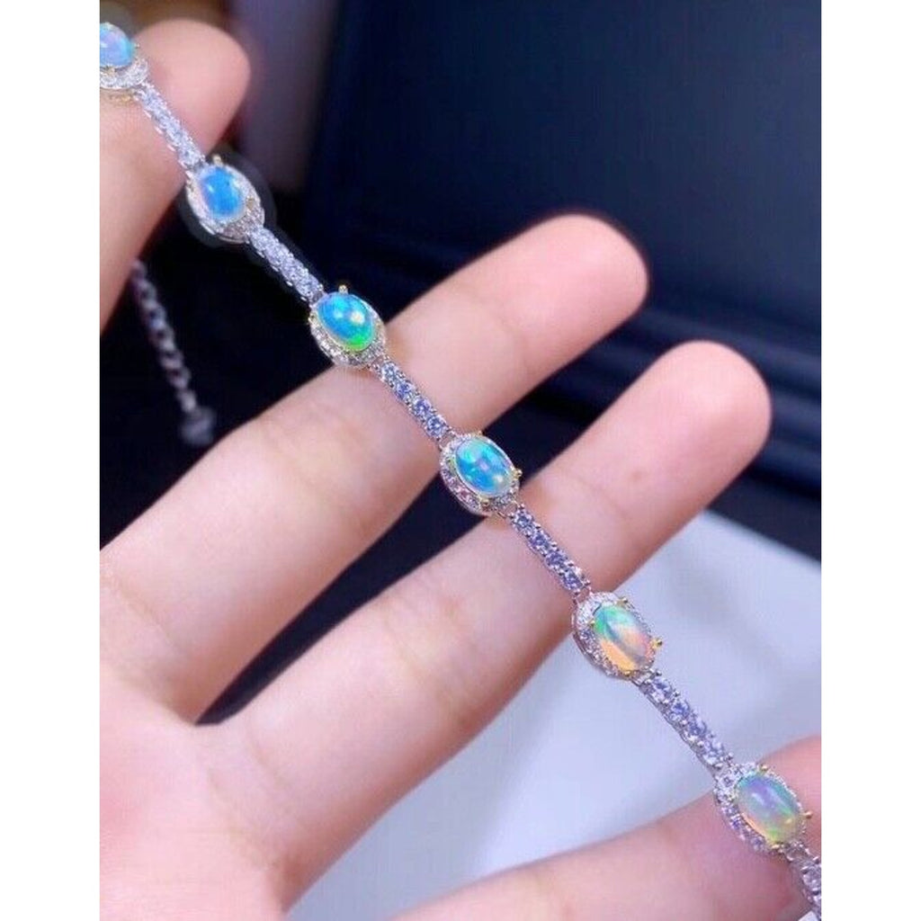 Australian White Opal Tennis Bracelet, White Opal Tennis Bracelet Sterling