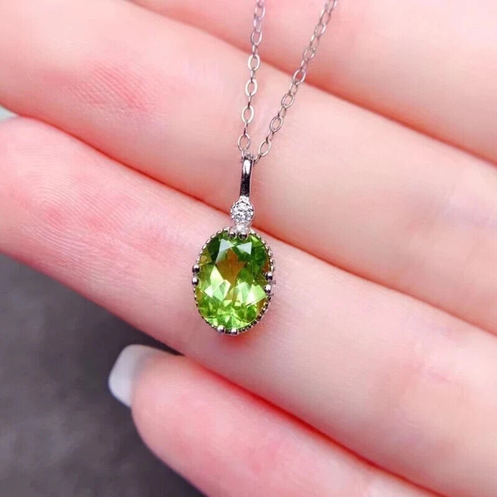 Peridot Gemstone Pendant Necklace, August Birthstone Peridot Pendant
