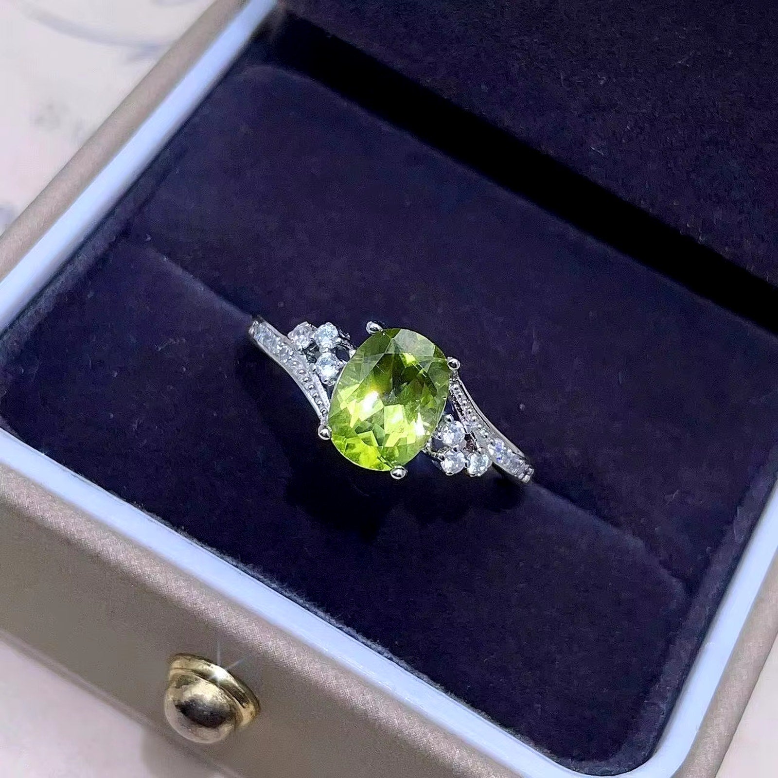 Natural Peridot Ring, August Birthstone Peridot Ring 925 Sterling Silver