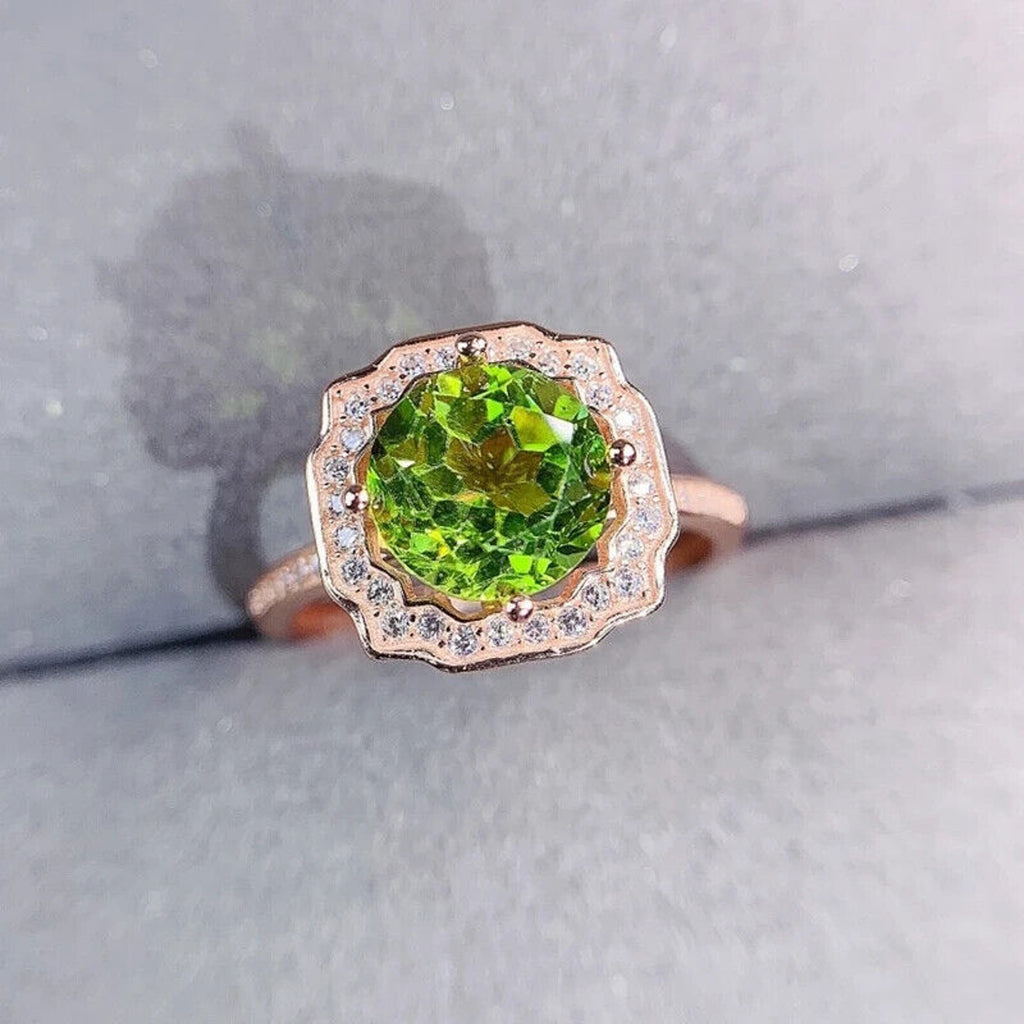 Natural Peridot Gemstone Ring 9mm 3.5CT, August Birthstone Peridot Ring Sterling