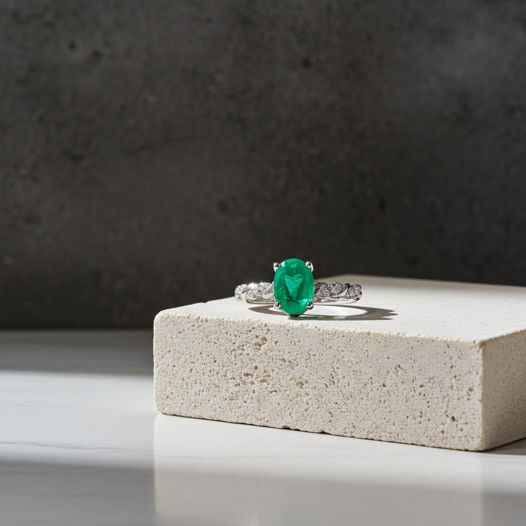 Natural Colombian Emerald Gemstone Ring 5x7mm