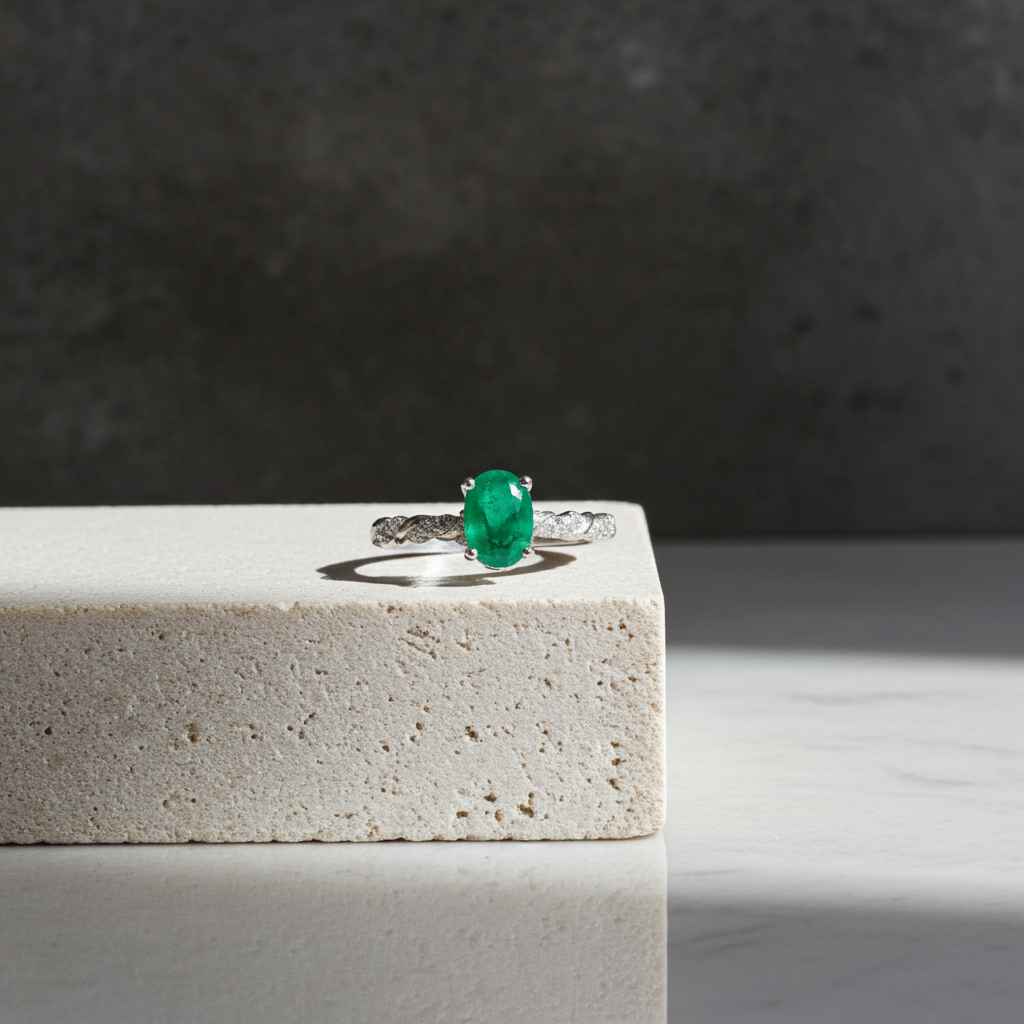 Natural Colombian Emerald Gemstone Ring 5x7mm