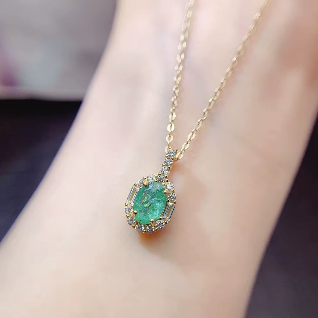 1CT Natural Emerald Pendant Necklace, Natural Colombian Emerald Necklace 5x7mm