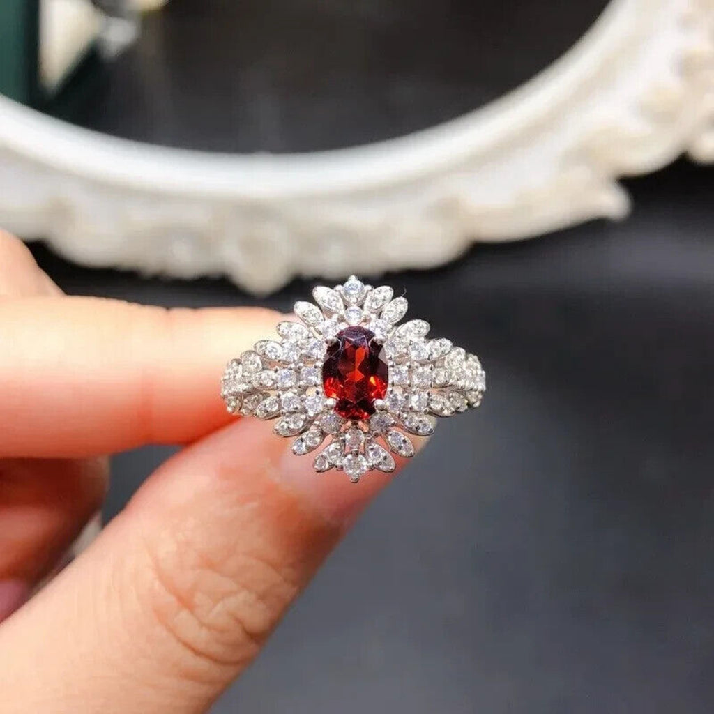 Red Garnet Cluster Statement Ring, Dazzing Red Garnet Cocktail Ring 925 Sterling