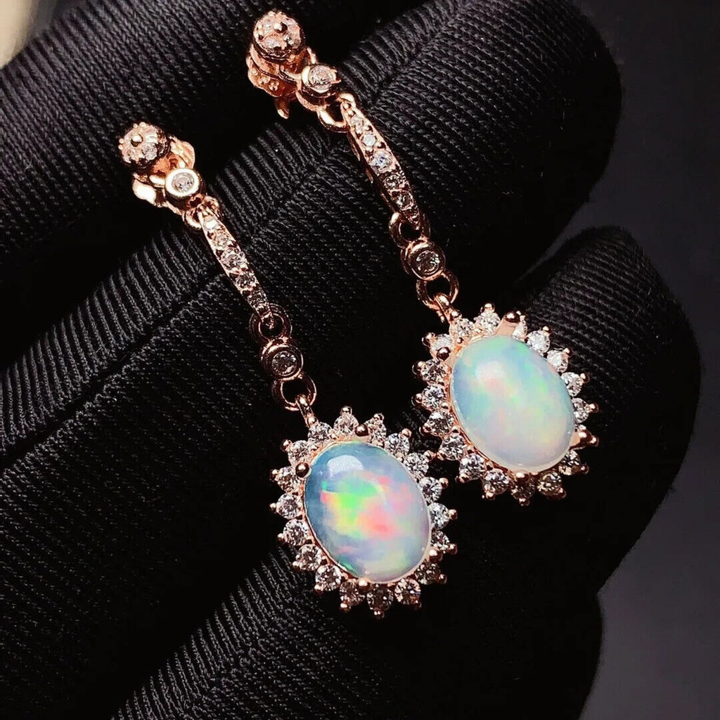 White Fire Opal Dangle Earrings, Fire Opal Drop Earrings, Natural Opal Earrings