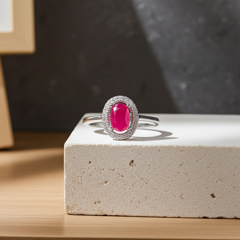 Dainty Pink Burma Ruby Ring 4x6mm 925 Sterling Silver