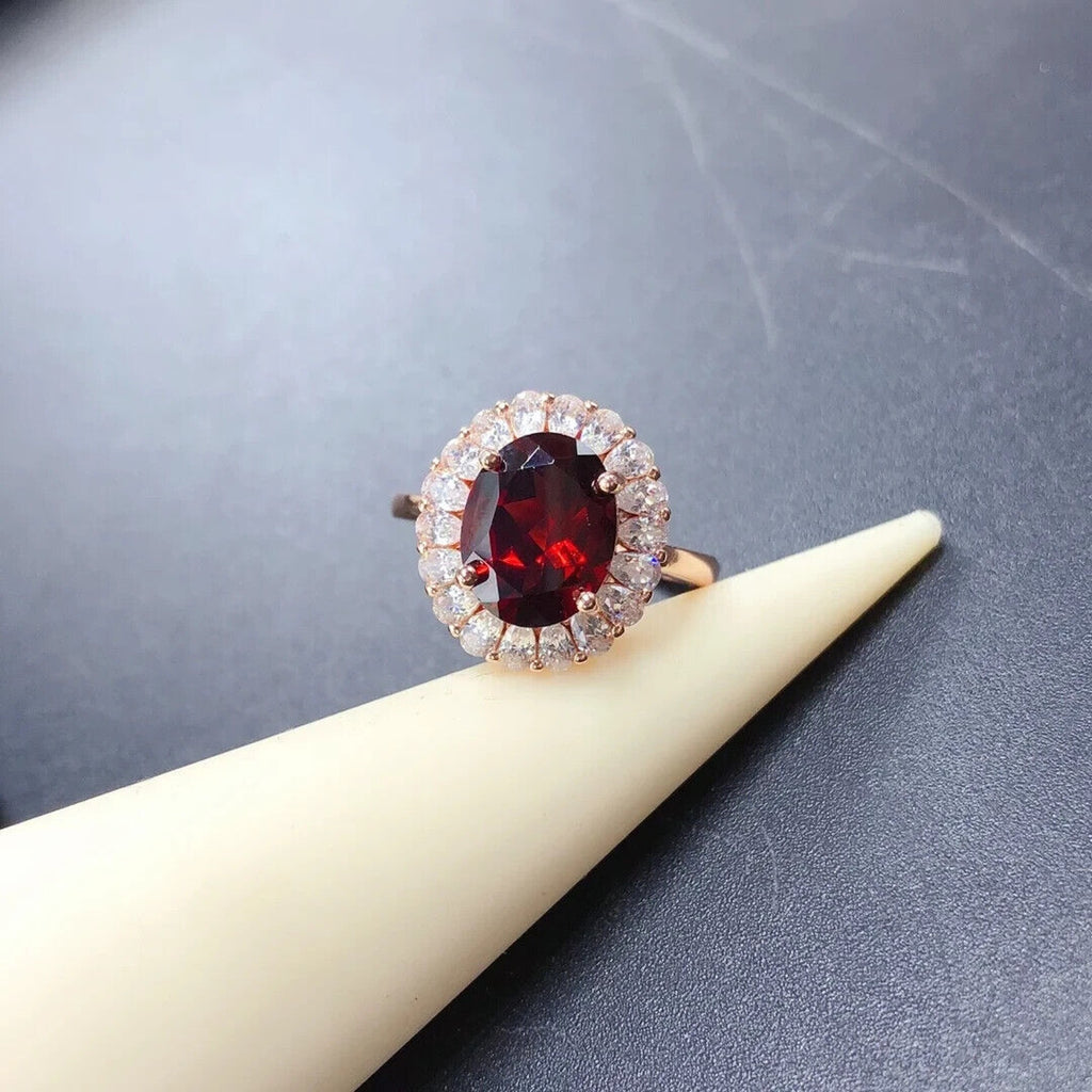 Red Garnet Cluster Statement Ring 8x10mm Platinum Pated Sterling Silver