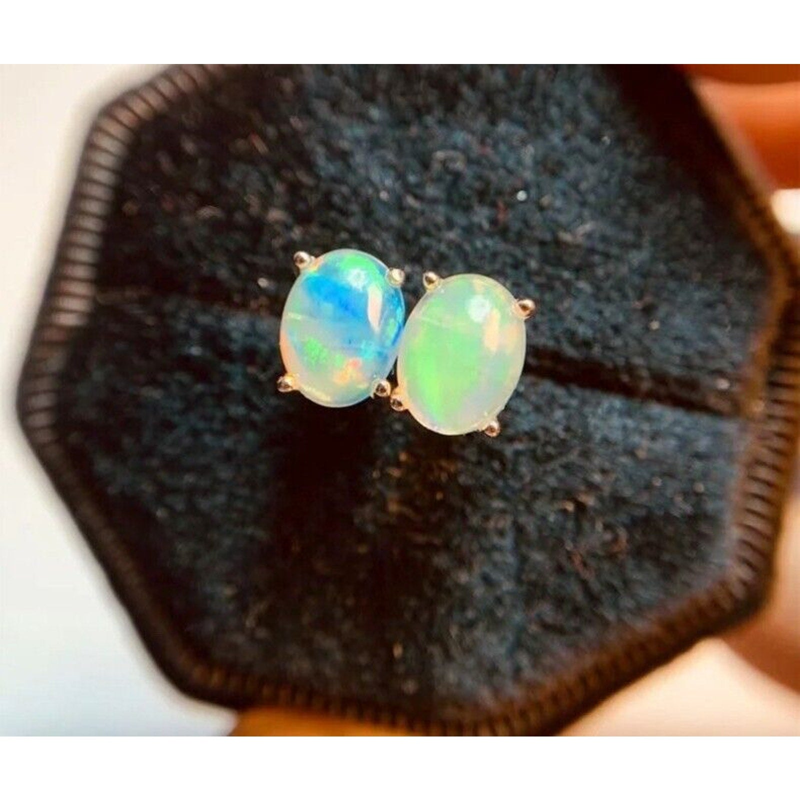 Colorful Fire Opal Stud Earrings, Natural Fire Opal Stud Earrings 6x8mm Sterling