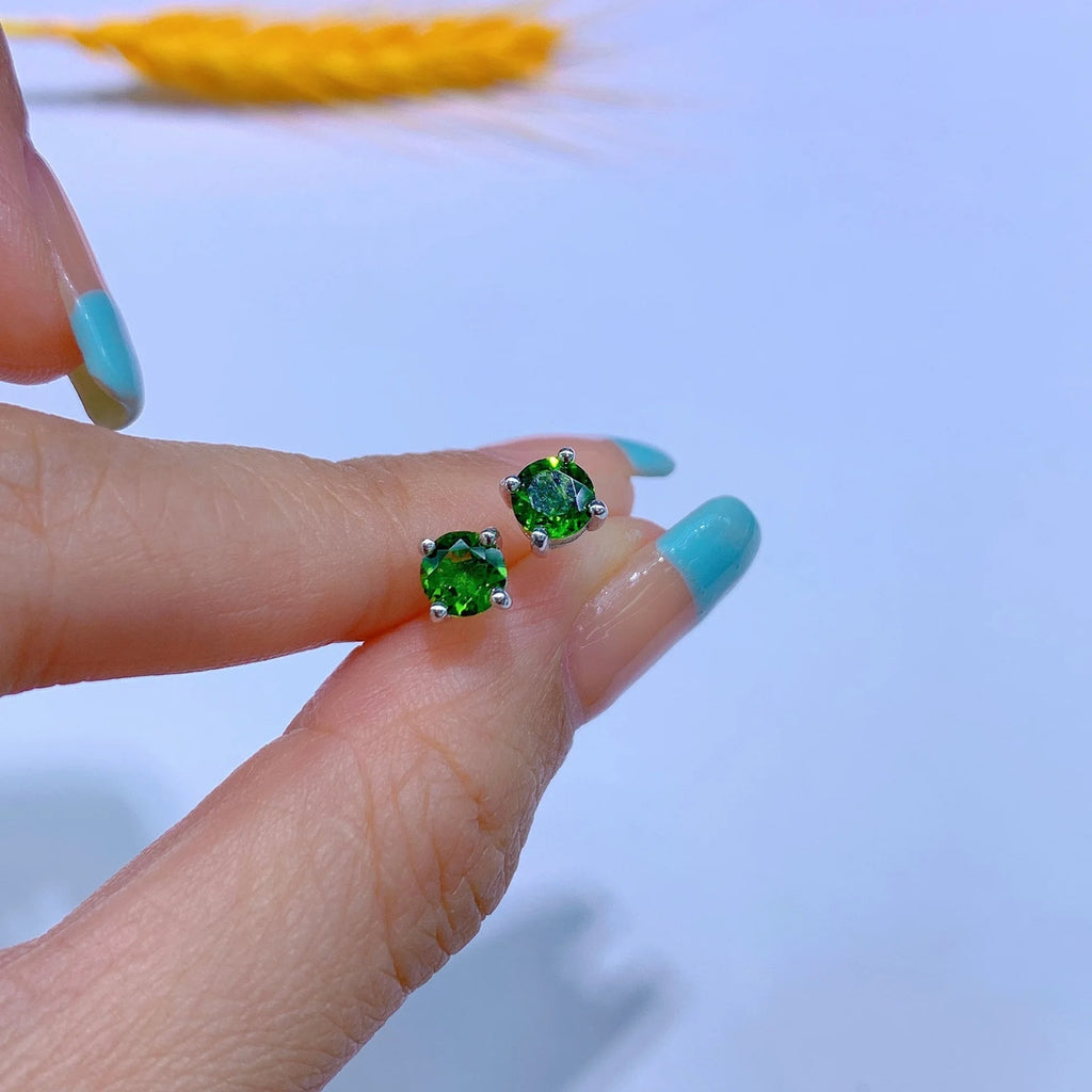Men's or Women's Chrome Diopside Stud Earrings, Natural Chrome Diopside