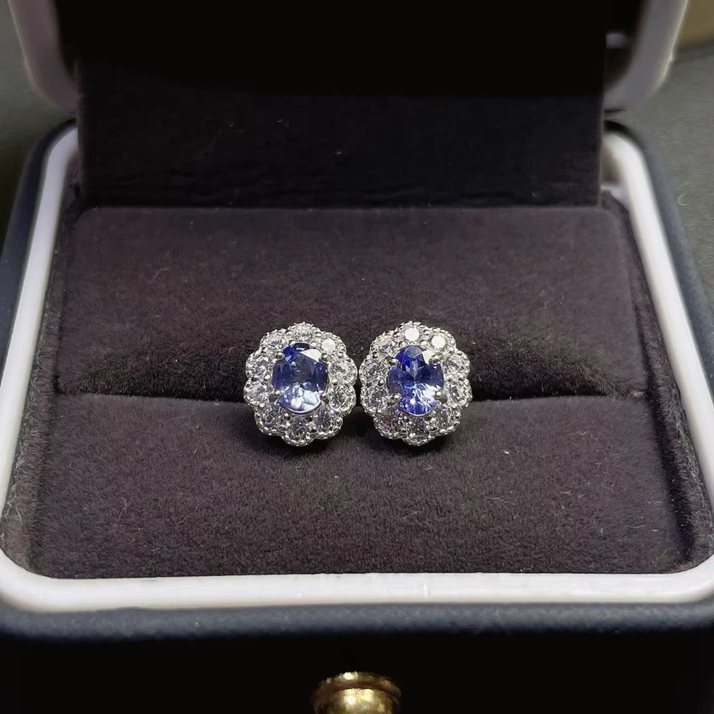 925 Sterling Silver 0.6Ct Tanzanite Oval 4x5mm Stud Earrings Women