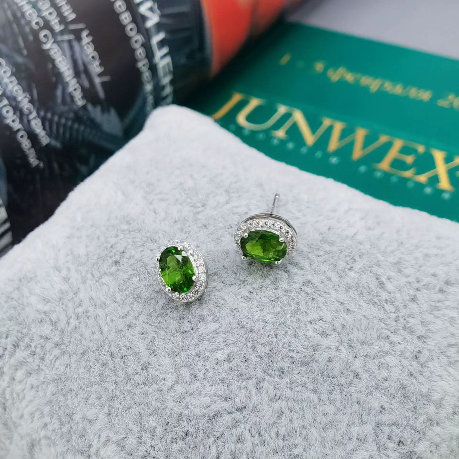 Unheated Chrome Diopside Earrings in 925 Sterling Silver, Diopside Stud Earrings