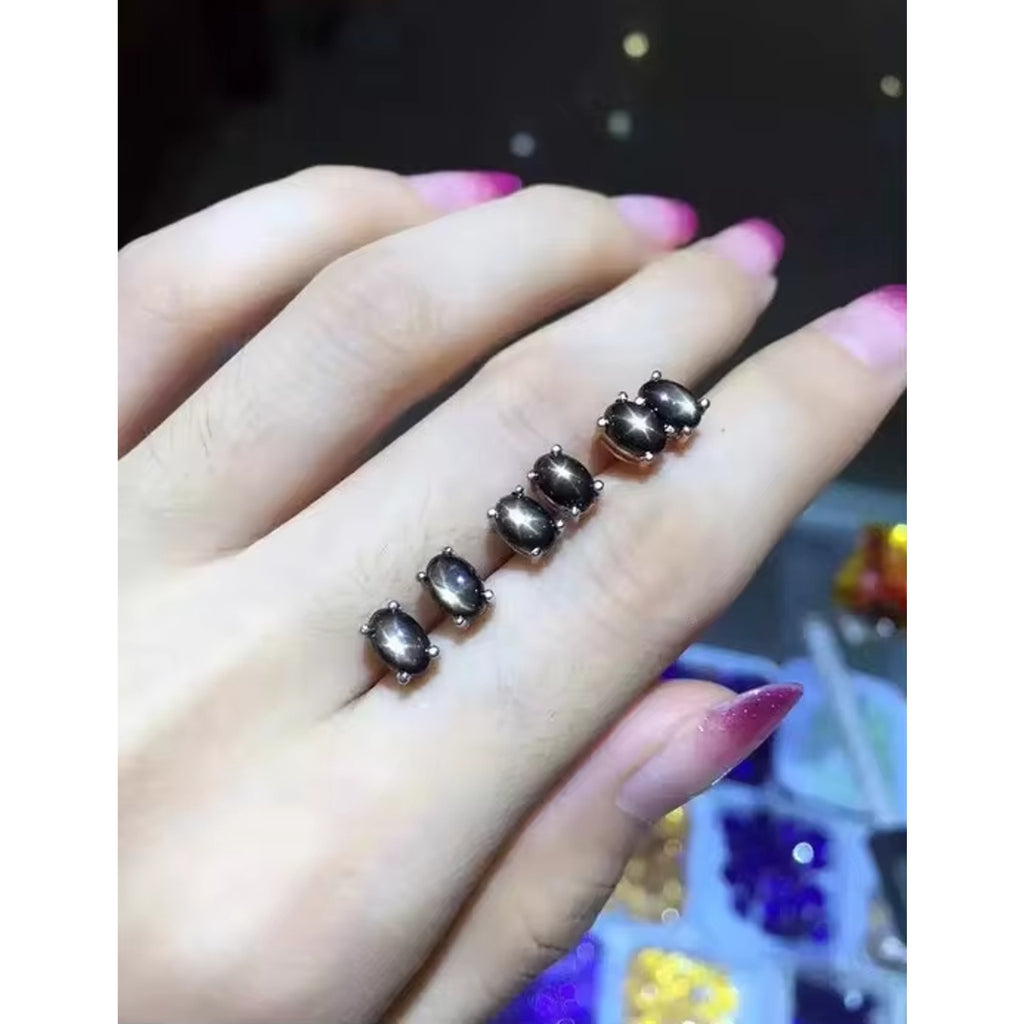 Star Sapphire Stud Earrings – 5x7mm | Natural Sapphire Earrings 925 Silver