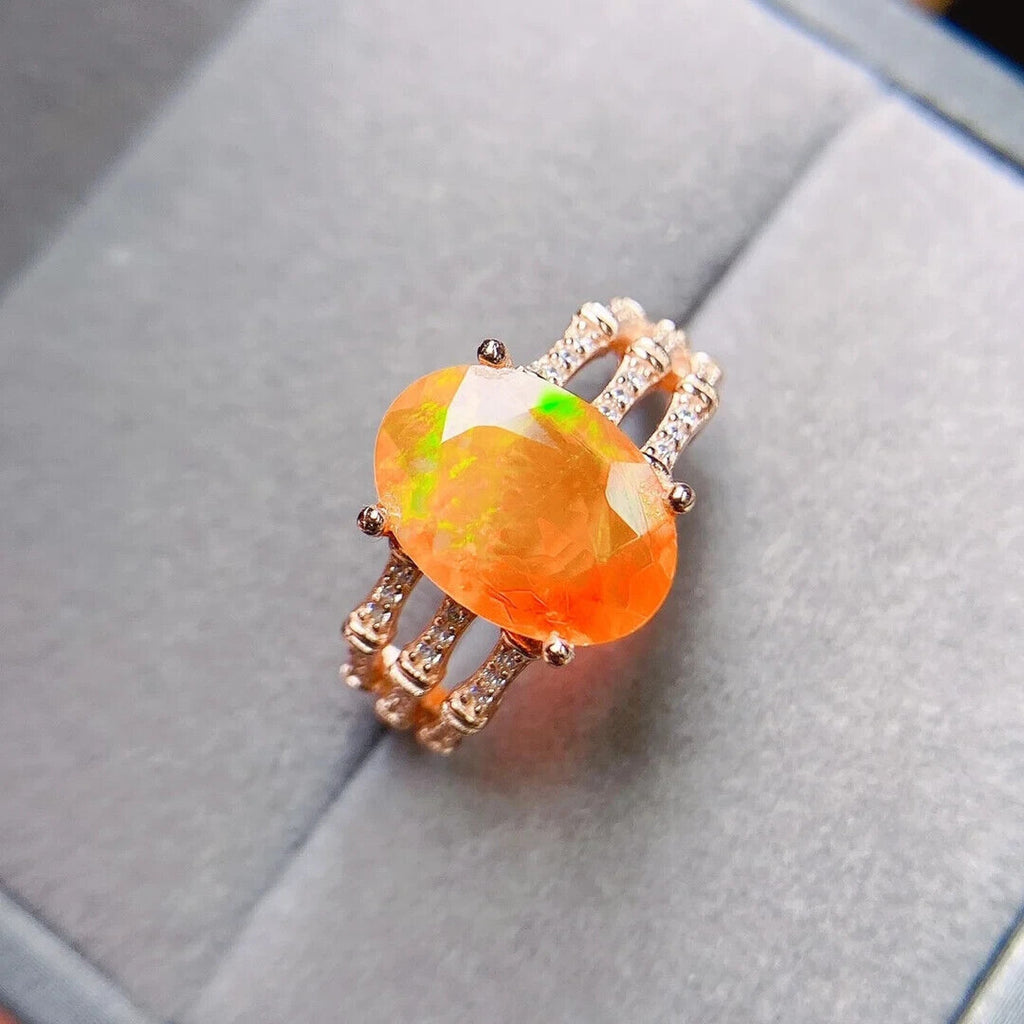 Orange Fire Opal Statement Ring 8x12mm, Natural Orange Opal Ring 925 Sterling