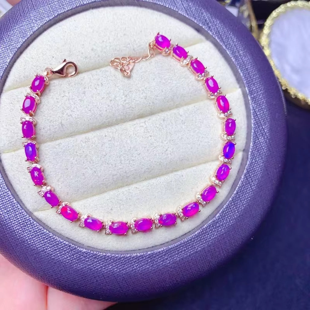 Purple Fire Opal Bracelet, Natural Fire Opal Tennis Bracelet Purple Opal