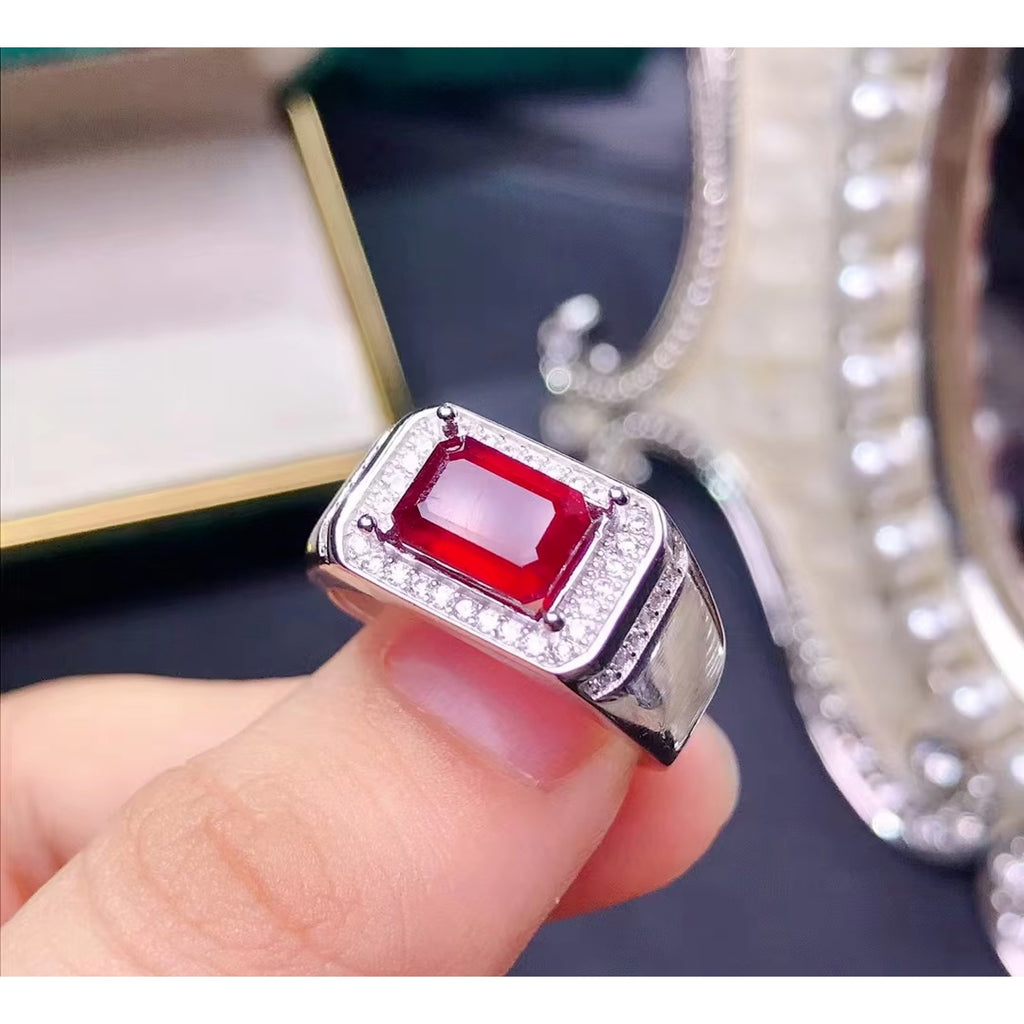 Natural Men's Ruby Ring 6x8mm, Ruby Ring's For Men