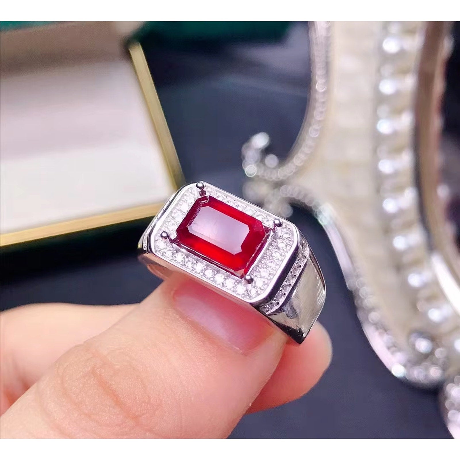 Natural Men's Ruby Ring 6x8mm, Ruby Ring's For Men