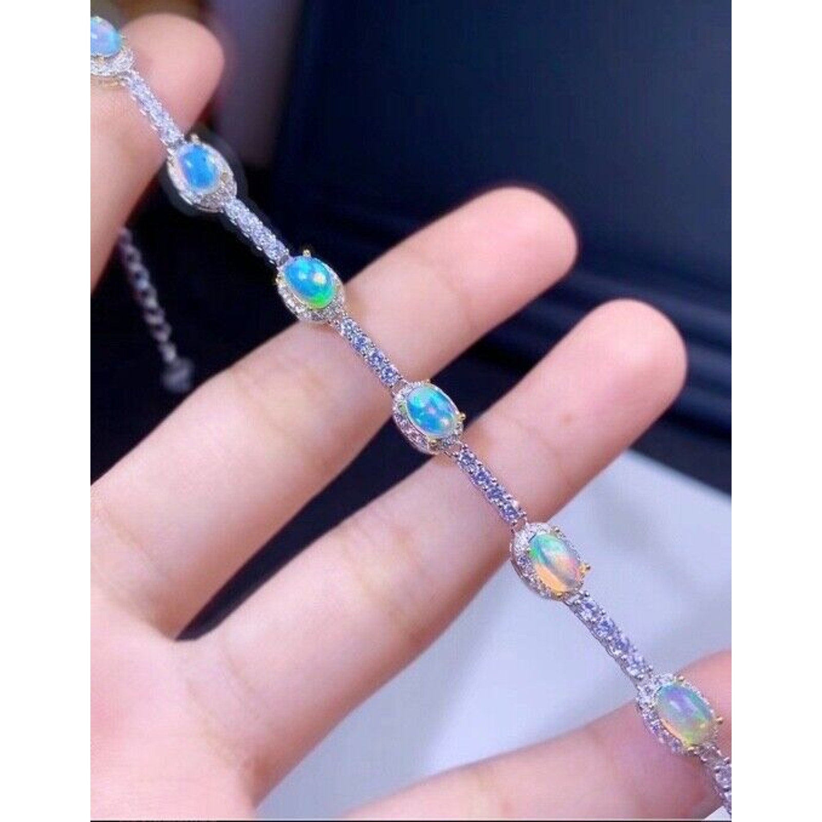 Australian White Opal Tennis Bracelet, White Opal Tennis Bracelet Sterling