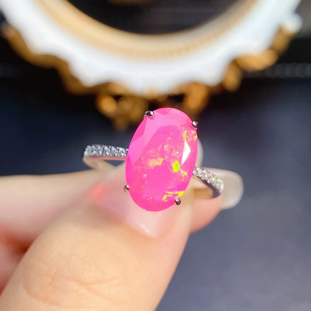 Pink Fire Opal Large Statement Ring 9x14mm, Natural Pink Fire Opal Ring