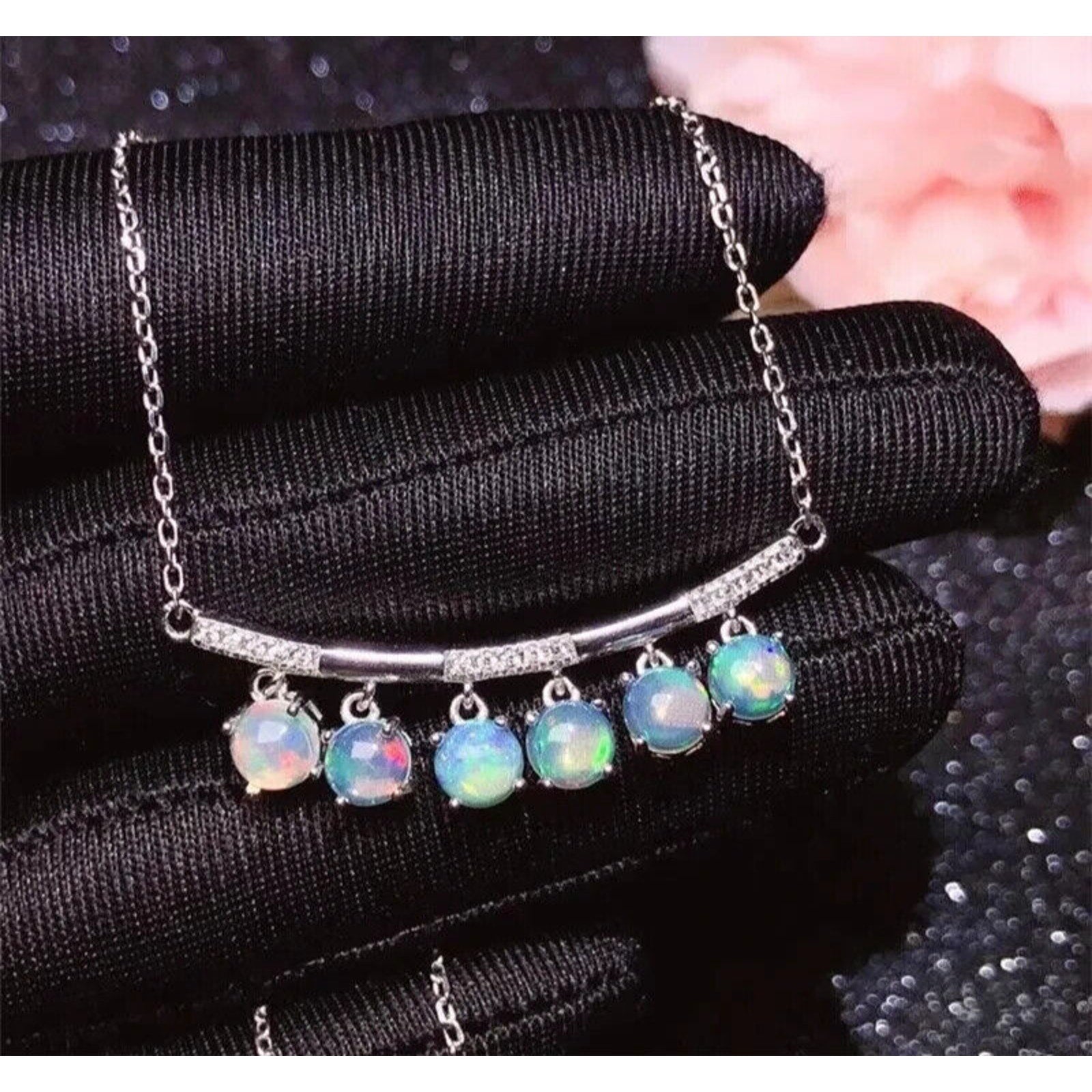 White Fire Opal Clavicle Chain Necklace, Dainty Opal Statement Necklace 3mm