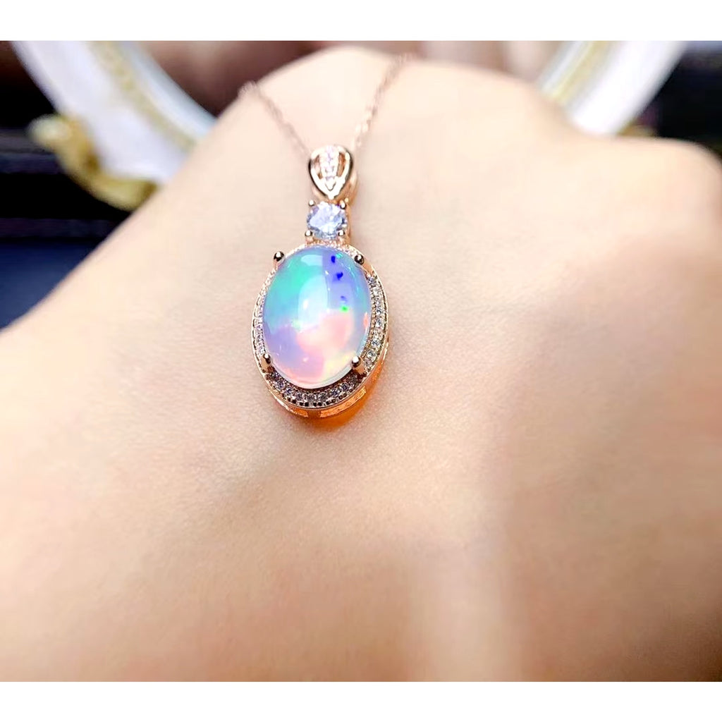 Natural Fire Opal Pendant Necklace, Women's Opal Pendant Necklace 10x14mm