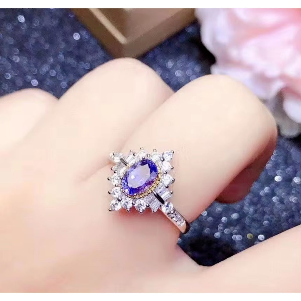 Tanzanite Ring, Natural Purple Tanzanite Ring Sterling Silver 5x7mm Tanzanite