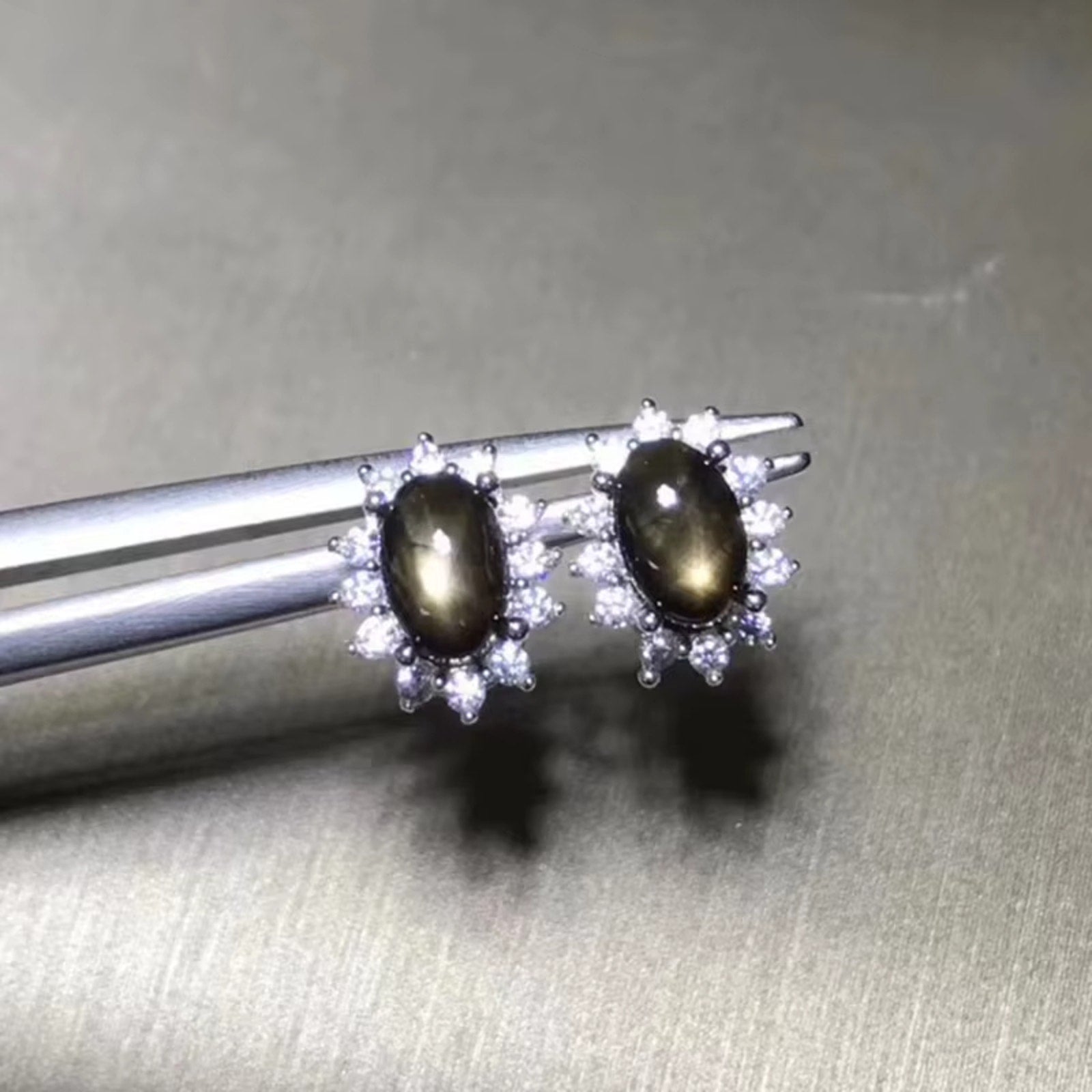 Natural Star Sapphire Earrings 925 Sterling Silver, Gray Star Sapphire Earrings