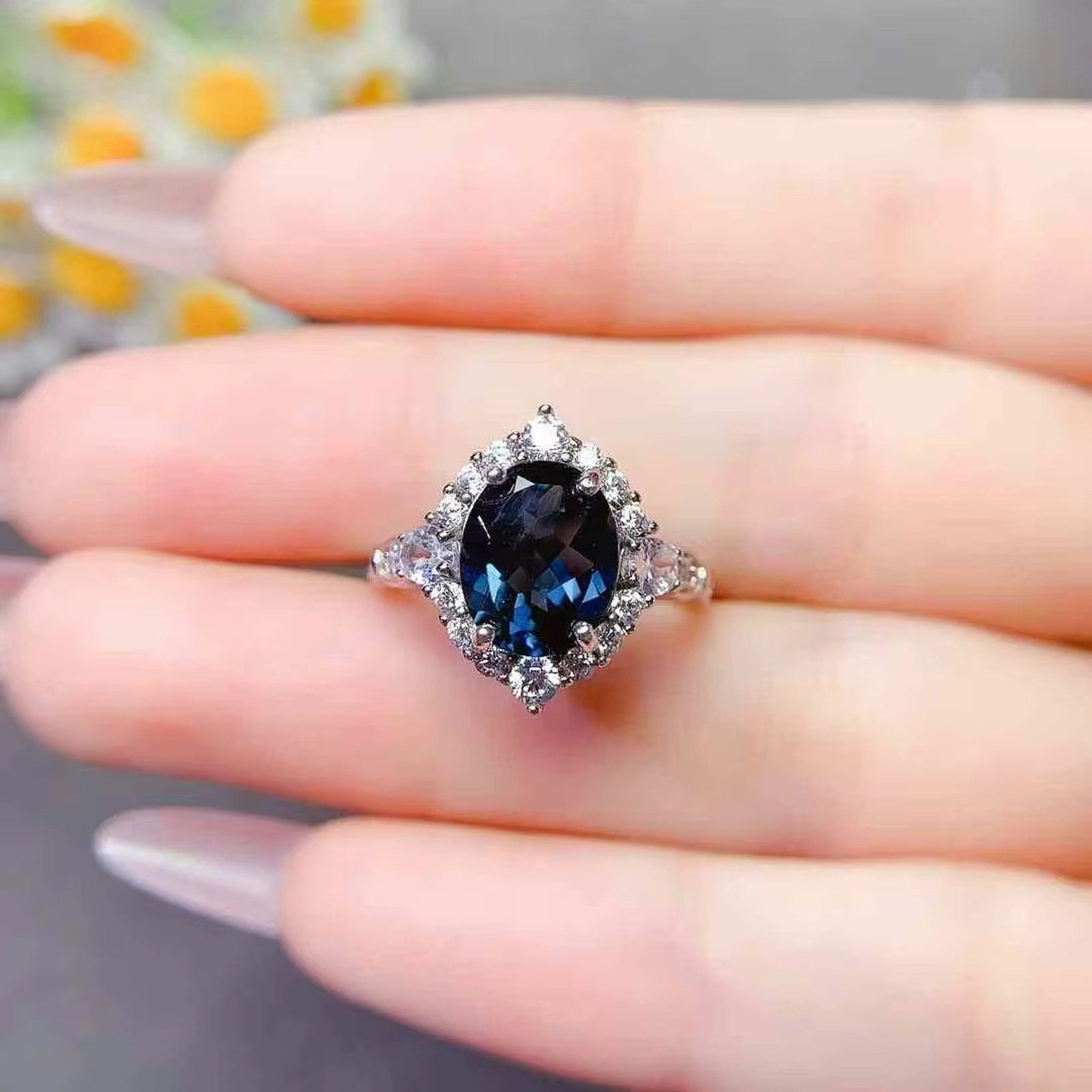 2CT London Blue Topaz Gemstone Ring 925 Sterling Silver Oval Cut 7x9mm