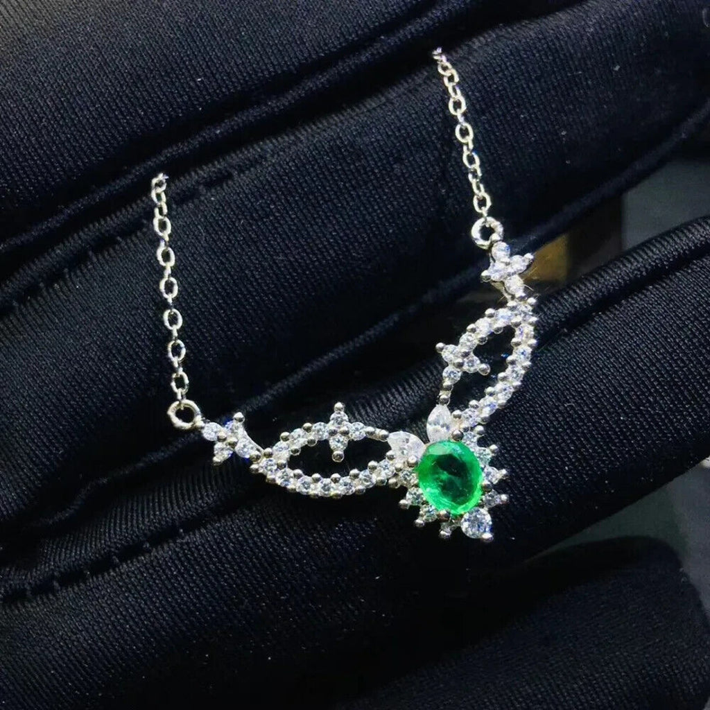 Natural Emerald Clavicle Chain Necklace, Genuine Emerald Chain Necklace 4x5mm
