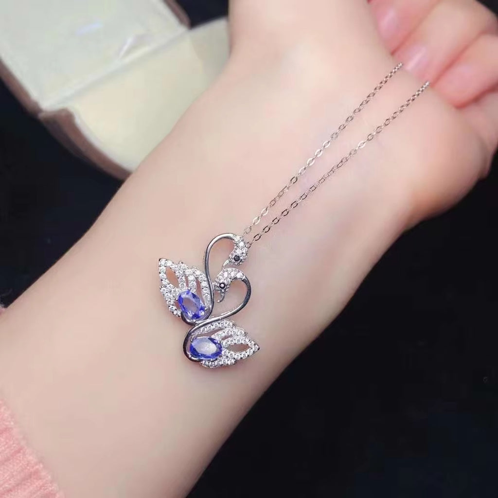 Tanzanite Pendant Necklace, Gemstone Swan Pendant Necklace Natural Tanzanite