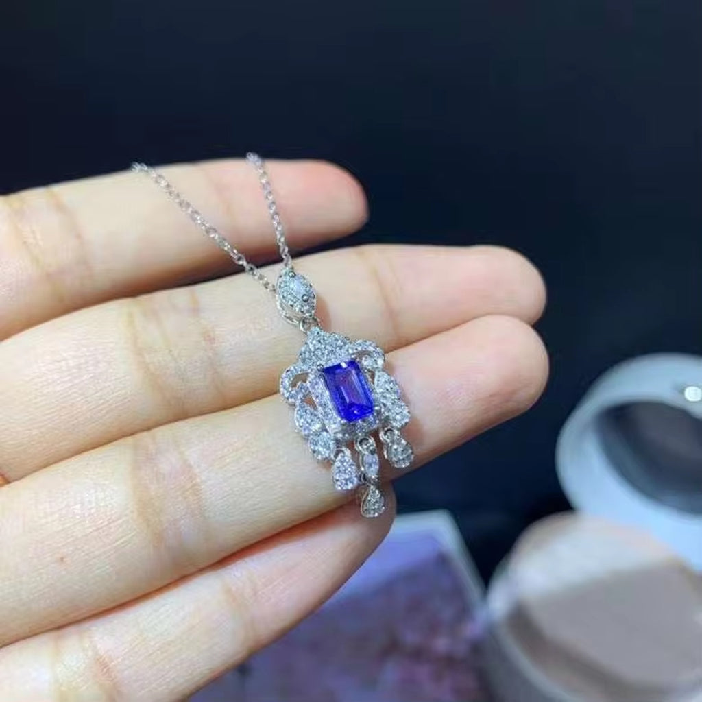 Tanzanite Pendant Necklace, Natural Purple Tanzanite Gemstone Necklace 4x6mm