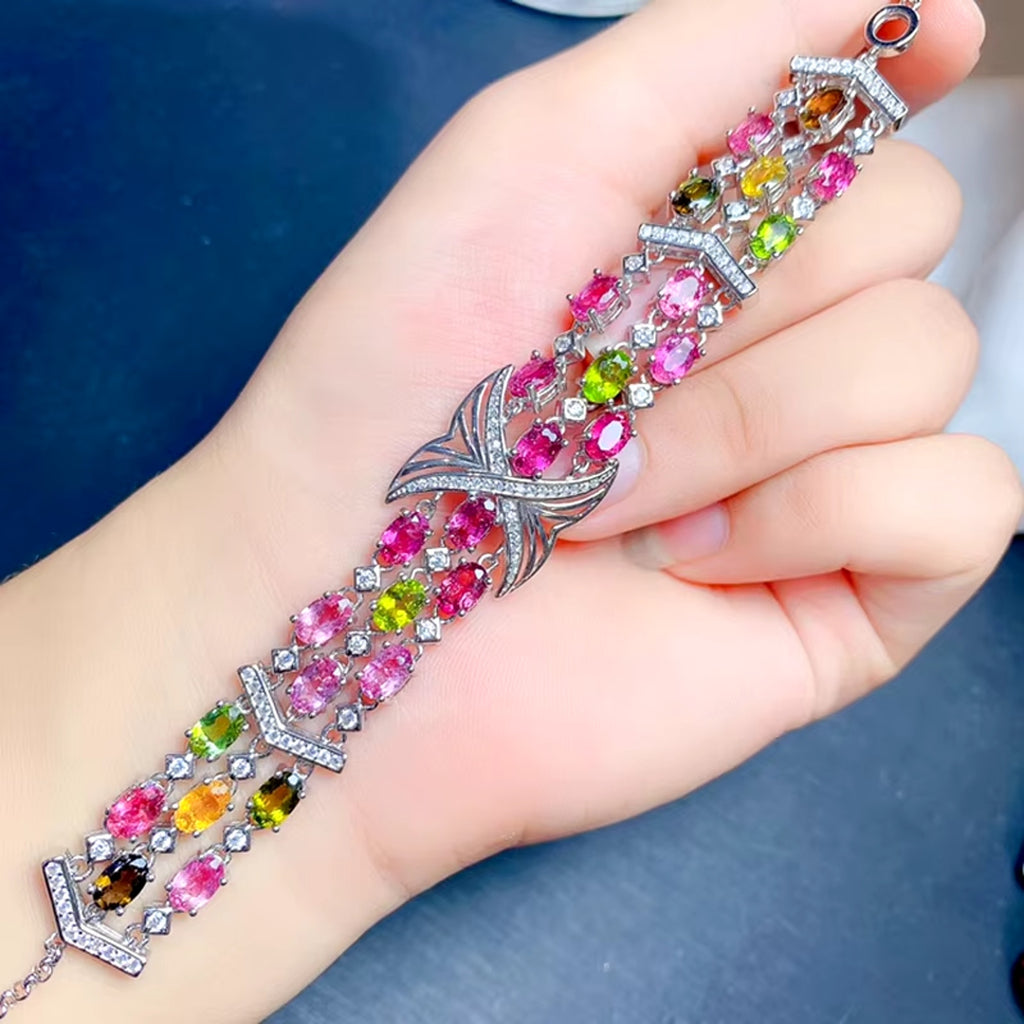 Natural Brazilian Tourmaline Multilayer Tennis Bracelet, Tourmaline Bracelet