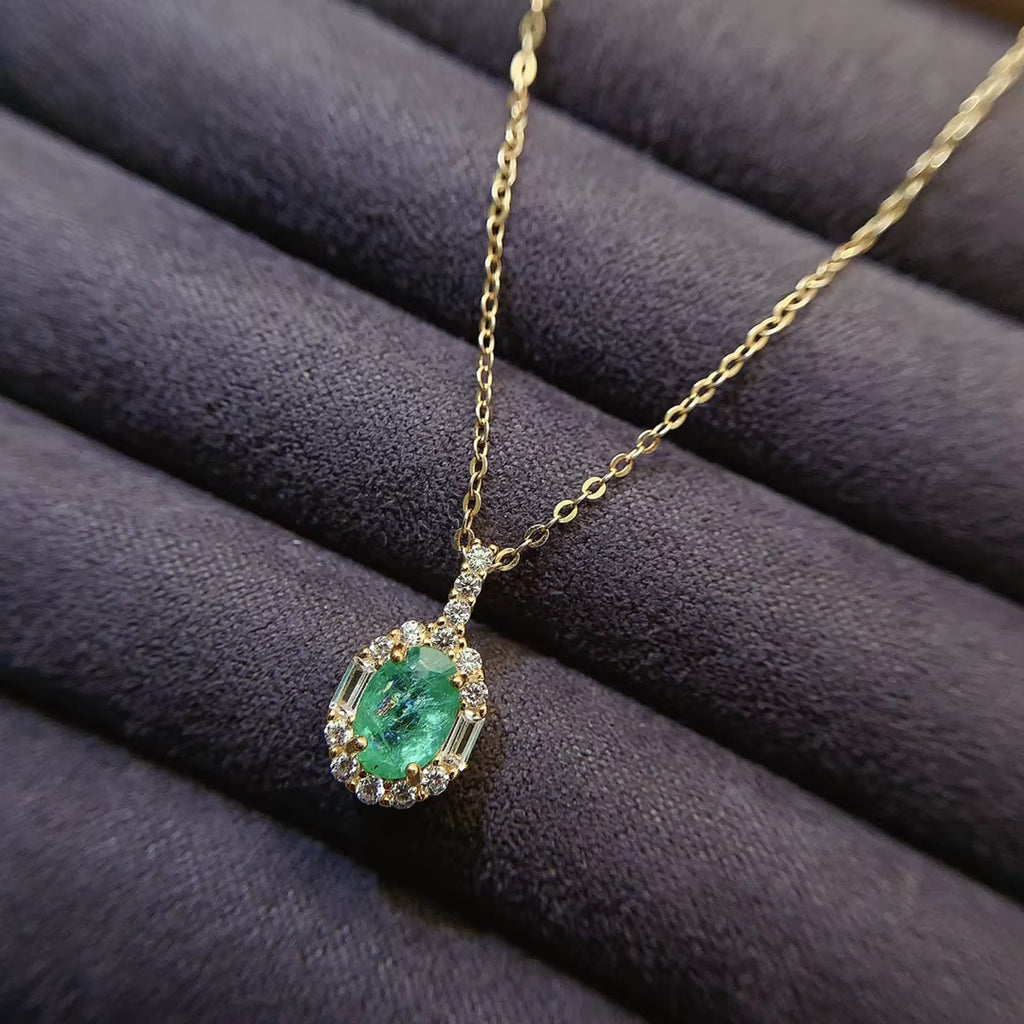 1CT Natural Emerald Pendant Necklace, Natural Colombian Emerald Necklace 5x7mm
