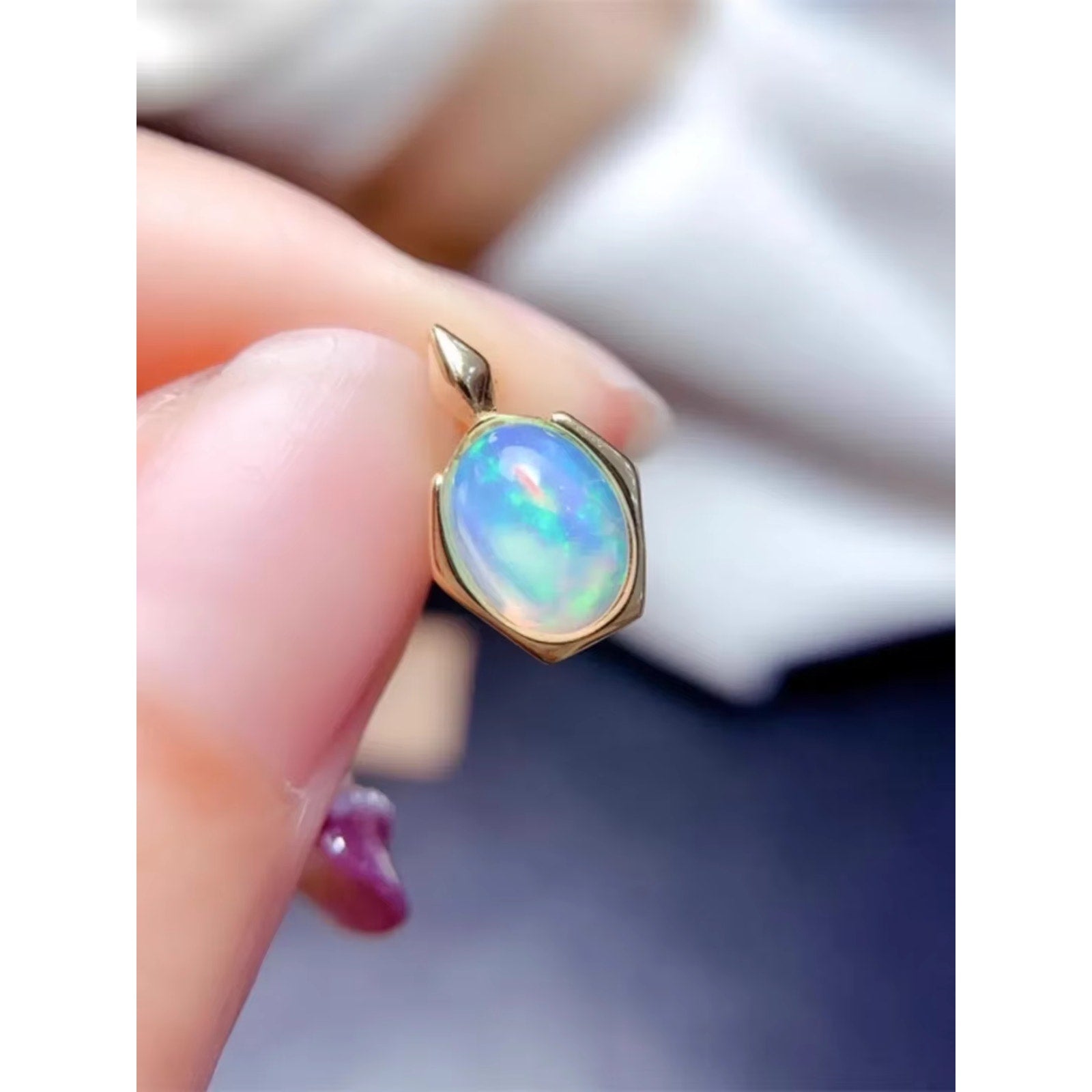 Natural Fire Opal Pendant Necklace, Women's Opal Pendant Necklace 6x8mm