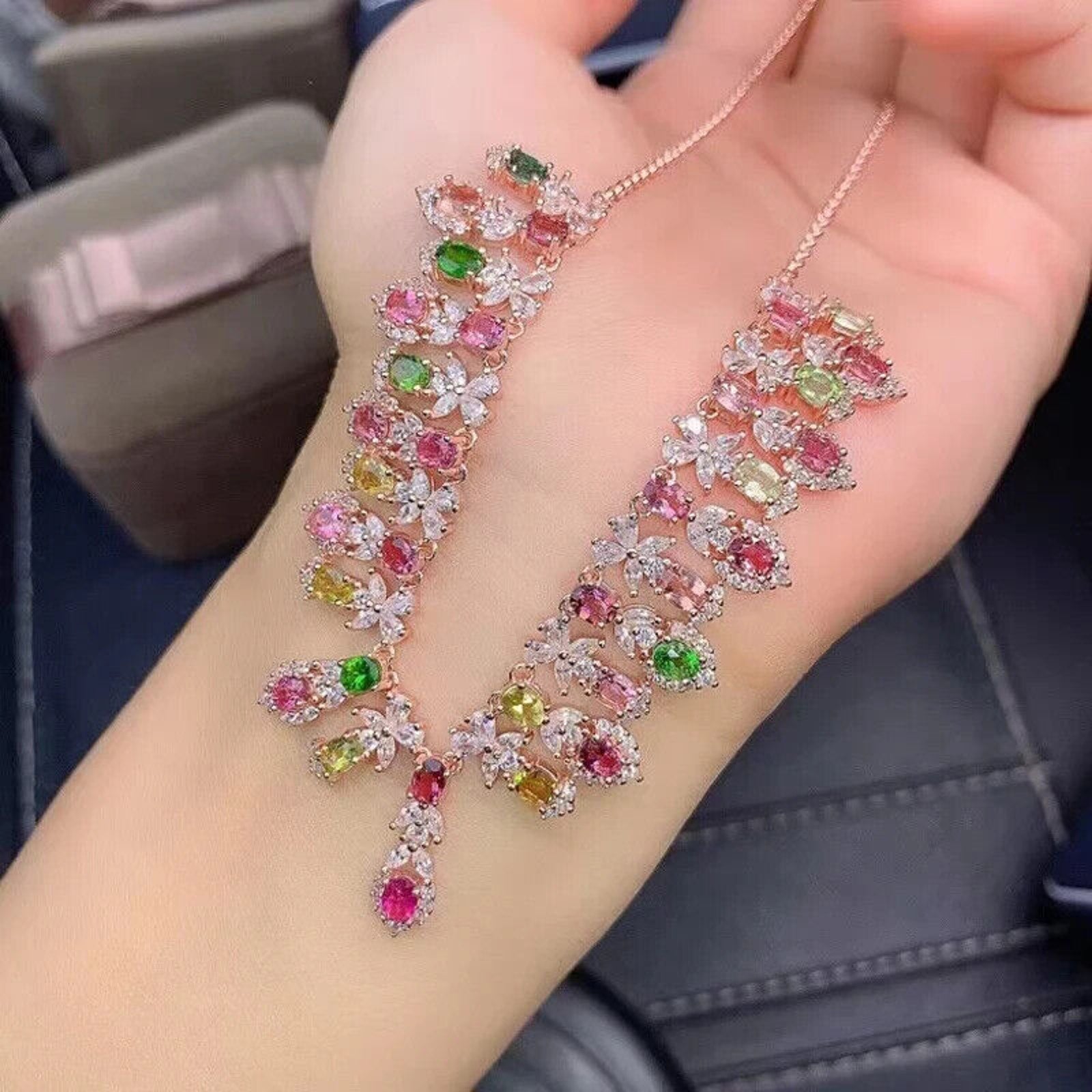 Brazilian Tourmaline Statmenet Charm Necklace, Natural Tourmaline Necklace